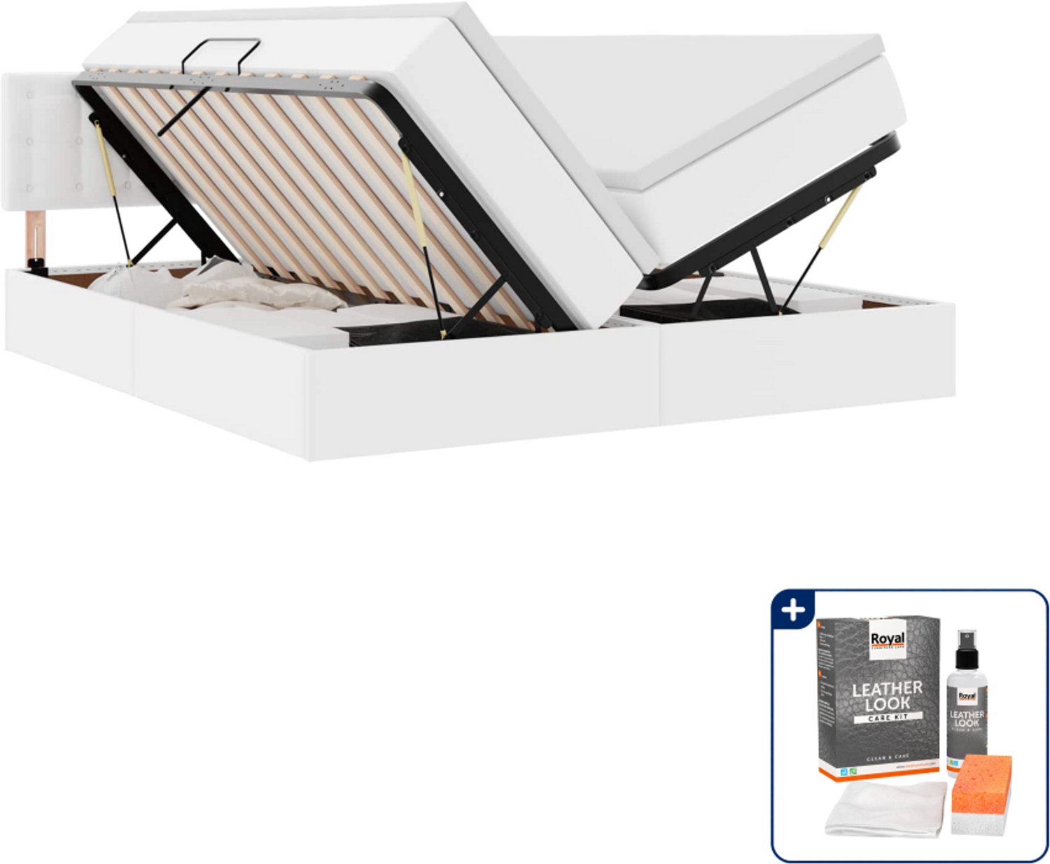 vidaXL Opbergbed - 200 x 200 cm - kunstleer - wit - Inclusief onderhoudsset voor kunstleer 150 ml Taupe