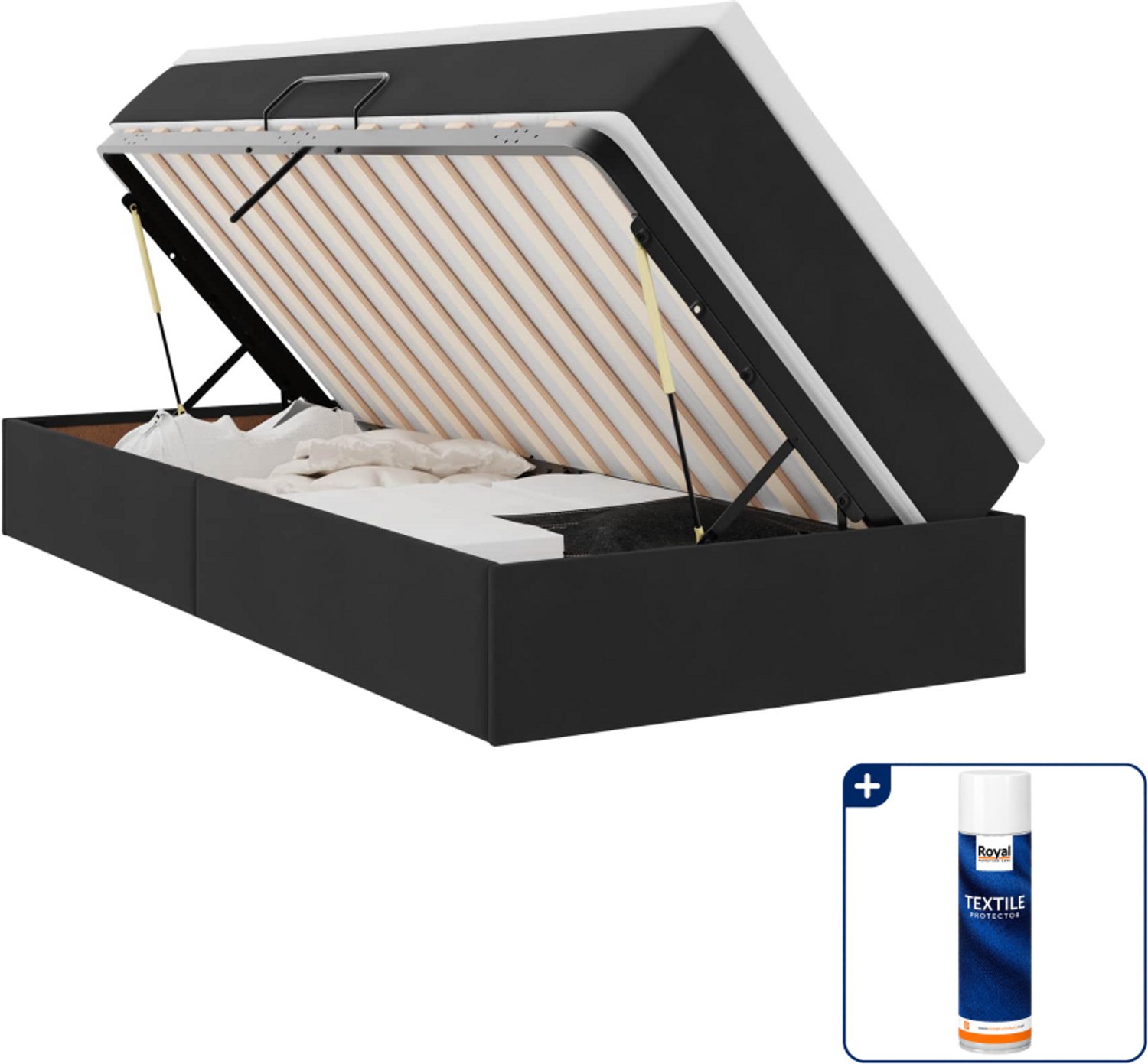 vidaXL opbergbed met matras - 90 x 190 cm - zwart - Inclusief textielbeschermer 500 ml Crème