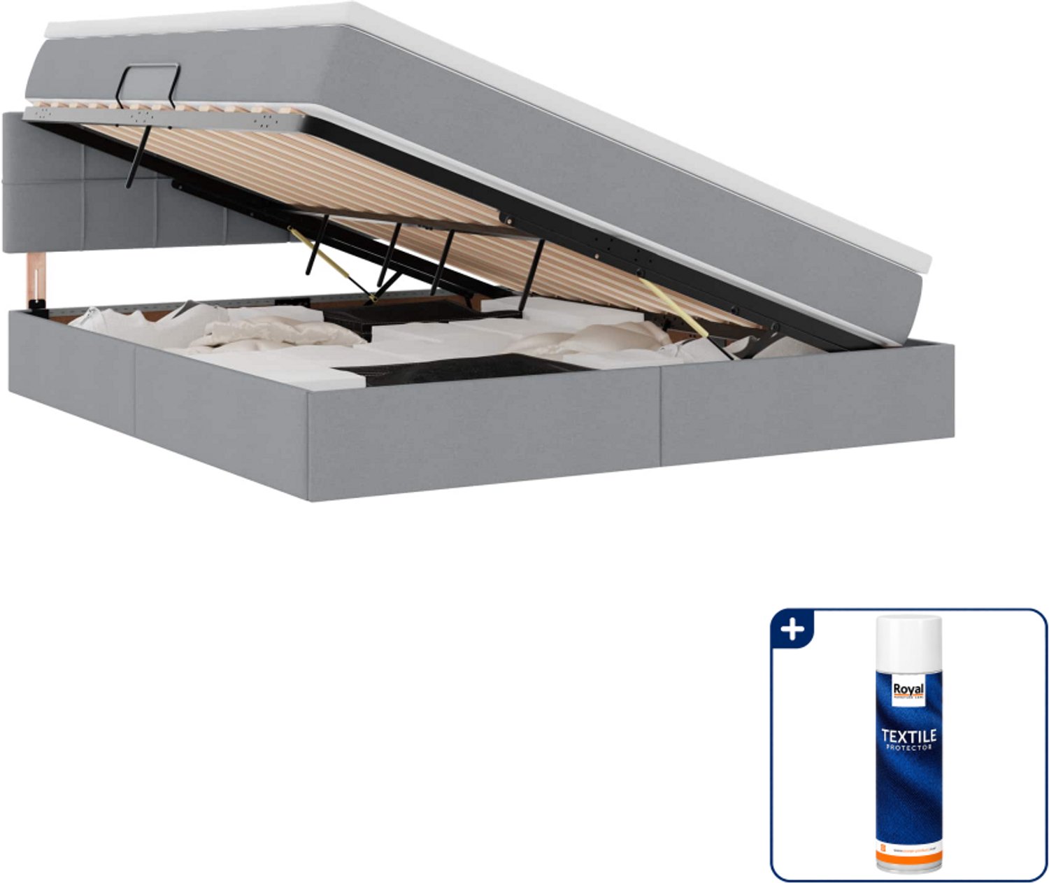 vidaXL opbergbed - Queensize - 160 x 200 cm - lichtgrijs - Inclusief textielbeschermer 500 ml Groen