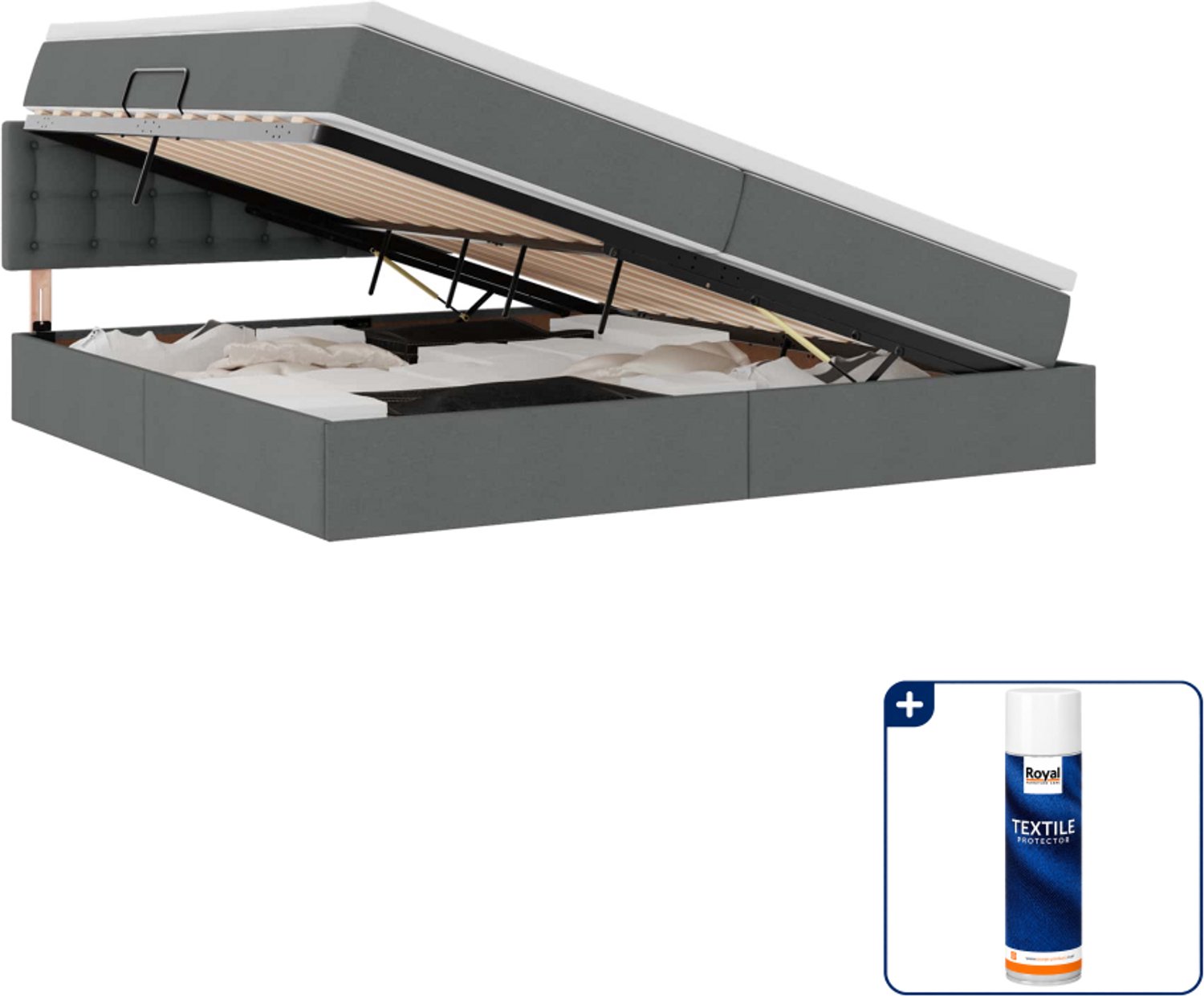 vidaXL opbergbed met matras - super kingsize - 200 x 200 cm - donkergrijs - Inclusief textielbeschermer 500 ml