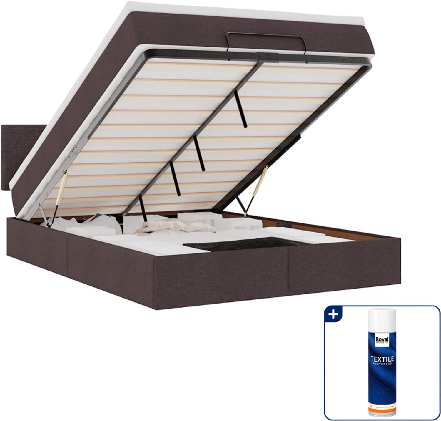 vidaXL bed met matras en LED - 140 x 190 cm - stof - donkerbruin - Inclusief textielbeschermer 500 ml Groen
