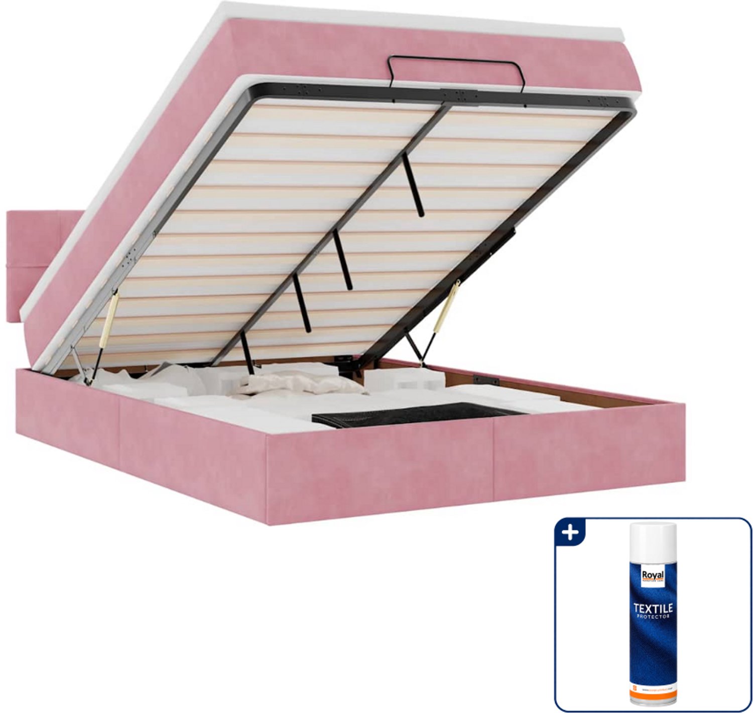 vidaXL ottoman bed - Small double - 140 x 200 cm - fluweel - roze - Inclusief textielbeschermer 500 ml Grijs