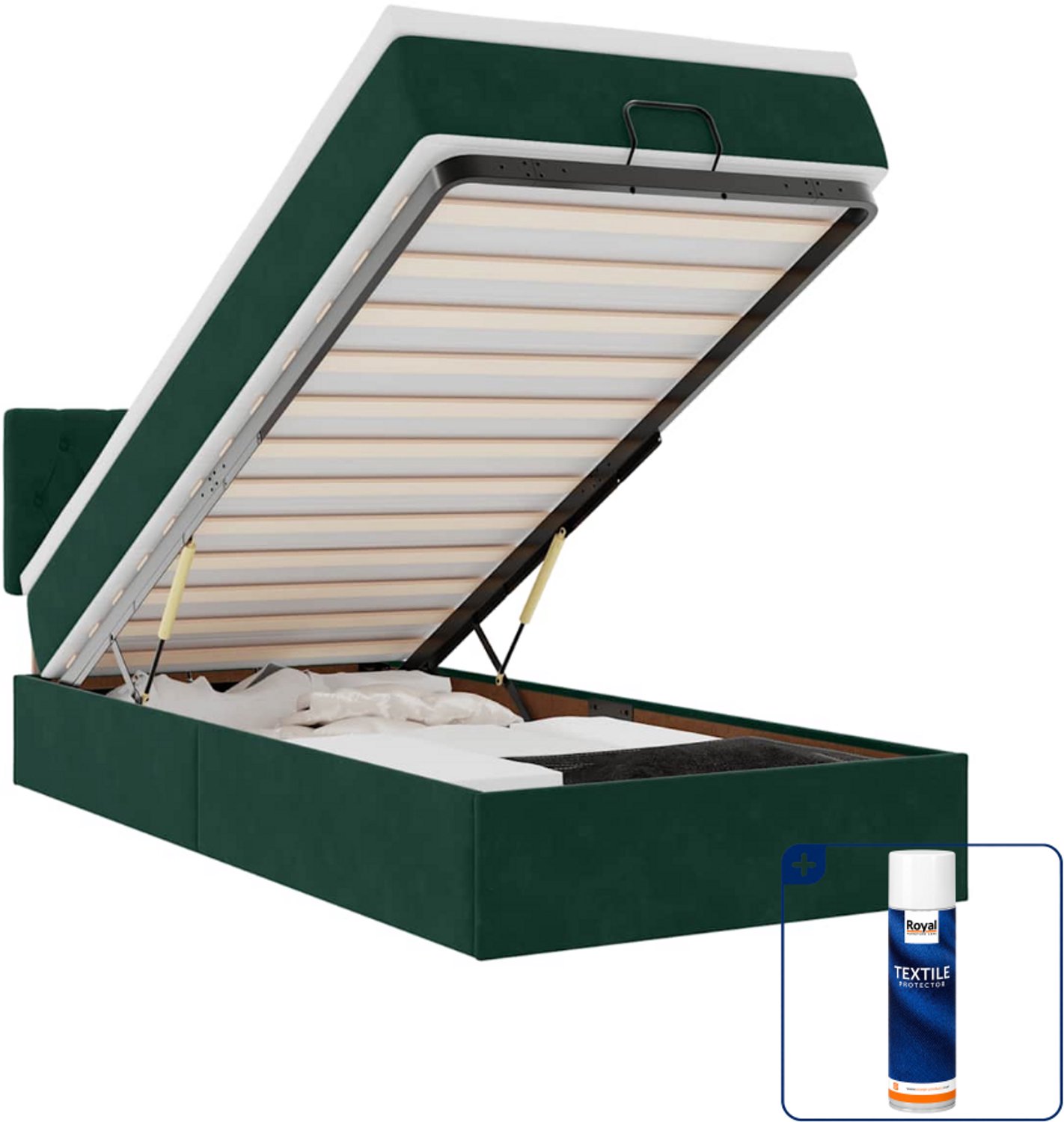 vidaXL bed met matras en led - 90 x 200 cm - fluweel - donkergroen - Inclusief textielbeschermer 500 ml Grijs