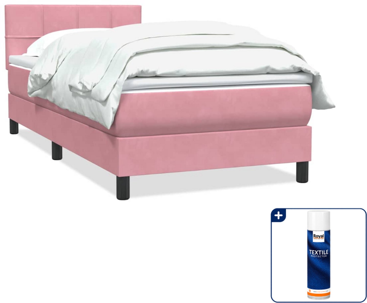 vidaXL boxspring met matras 80 x 220 cm - fluweel - roze - Inclusief textielbeschermer 500 ml
