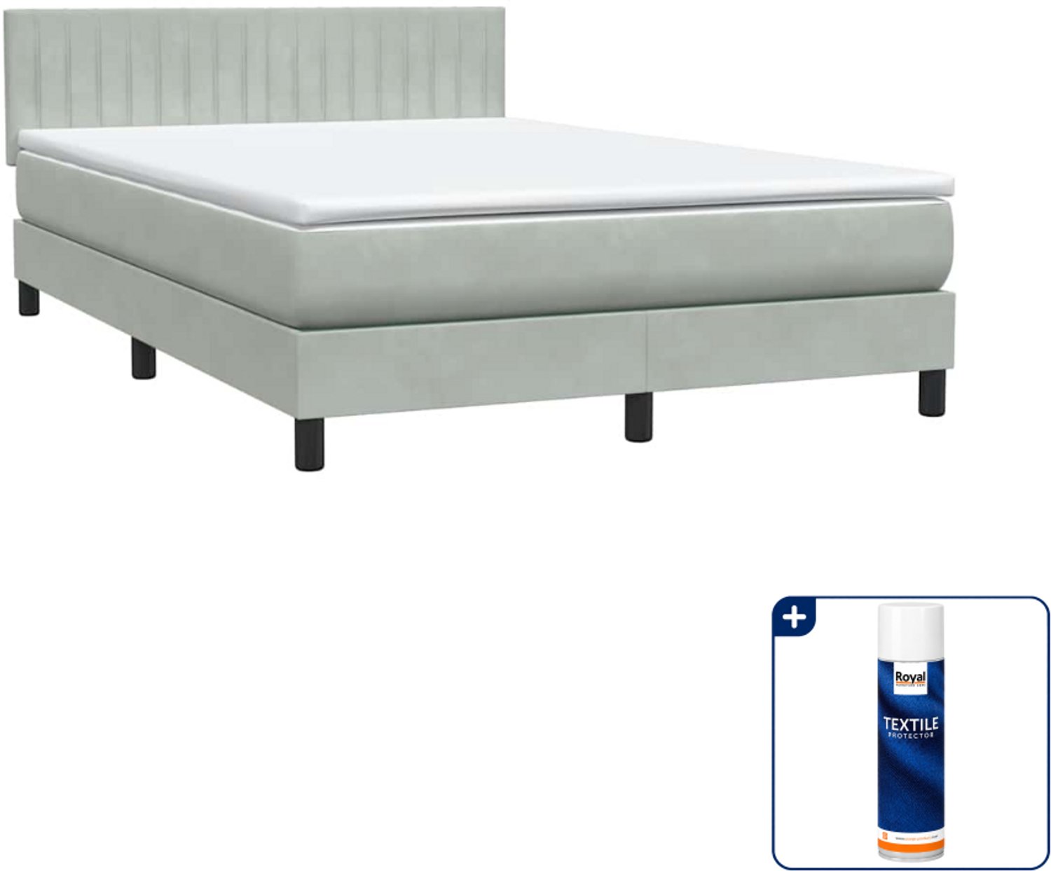 vidaXL Boxspring Queensize - 160 x 210 cm - fluweel - lichtgrijs - Inclusief textielbeschermer 500 ml