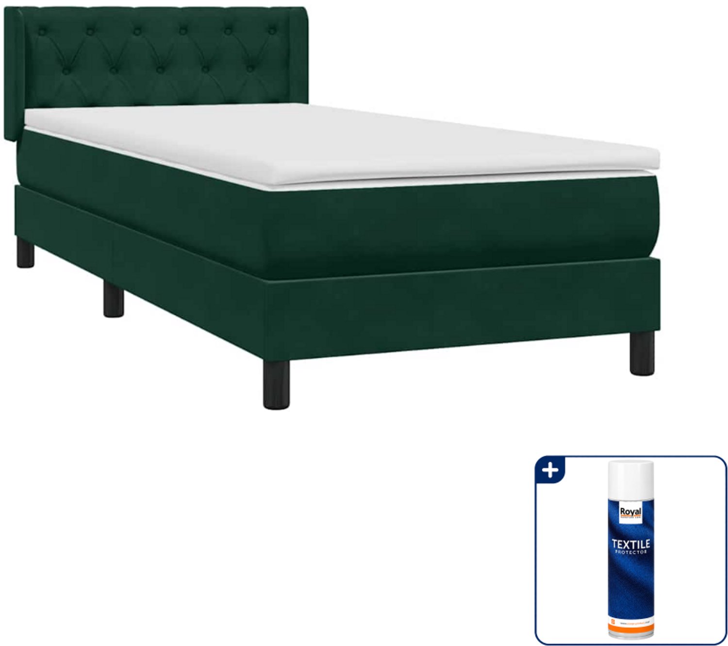 vidaXL boxspring met matras 80 x 220 cm - fluweel - donkergroen - Inclusief textielbeschermer 500 ml