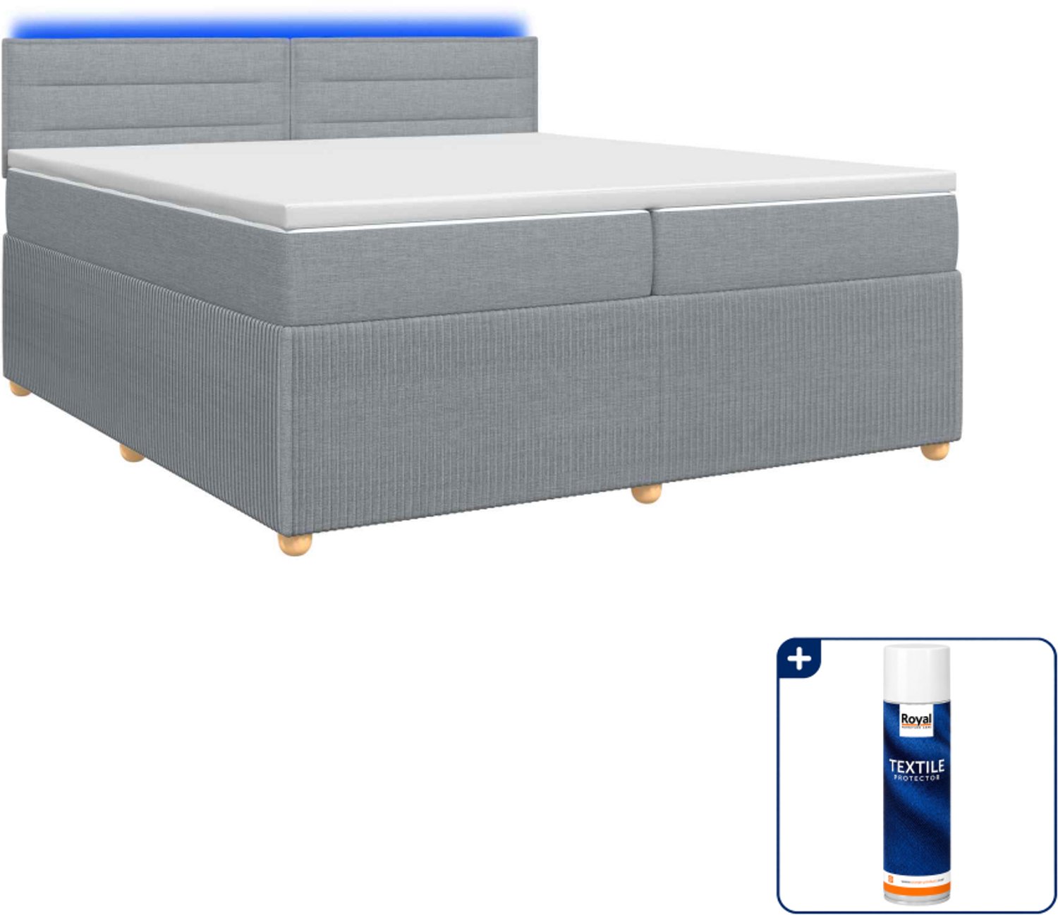 vidaXL Boxspringbed - Super kingsize - 200 x 200 cm - lichtgrijs - Inclusief textielbeschermer 500 ml