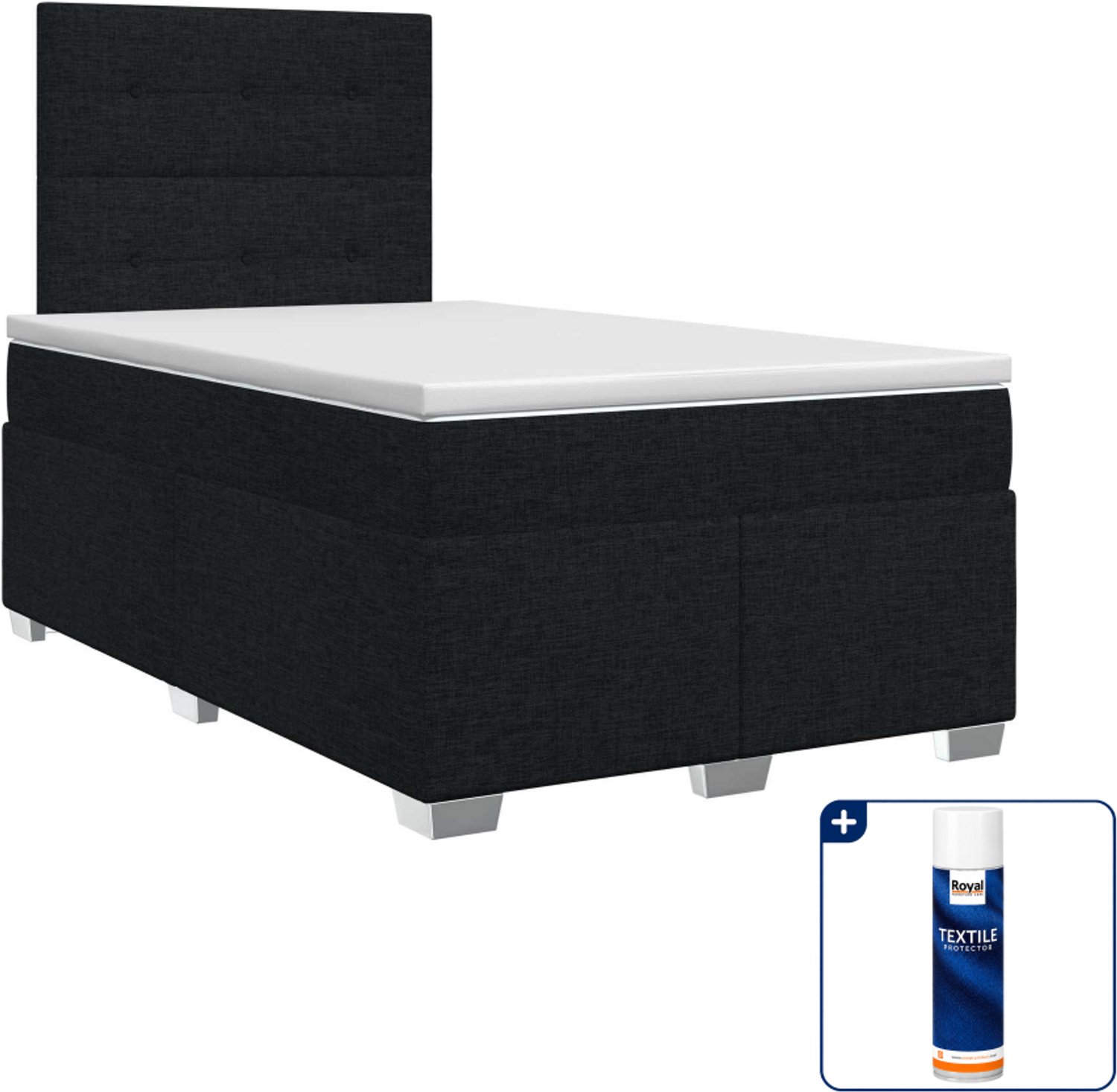 vidaXL boxspringbed - 120 x 190 cm - stof - zwart - Inclusief textielbeschermer 500 ml