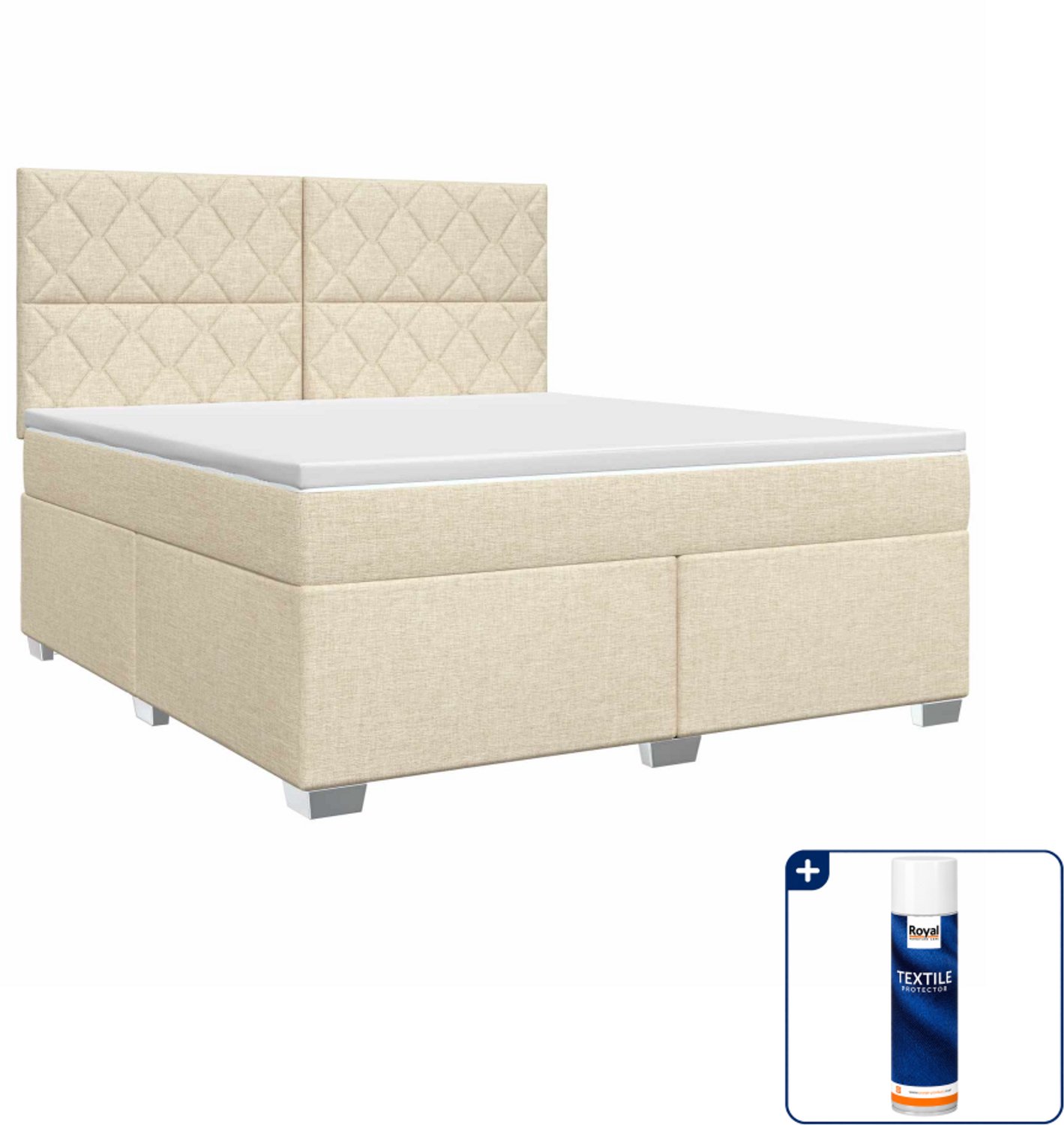 vidaXL boxspringbed - Small double - 140 x 200 cm - crèmekleurig - Inclusief textielbeschermer 500 ml