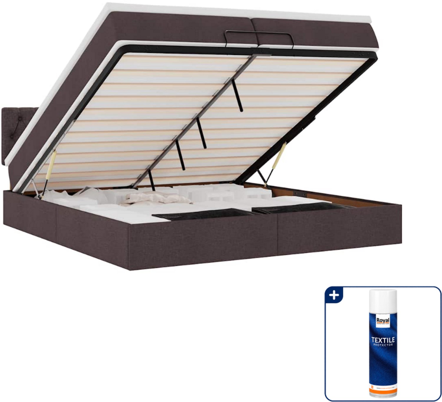 vidaXL Ottoman bed Super kingsize - 200 x 200 cm - donkerbruin - Inclusief textielbeschermer 500 ml Blauw