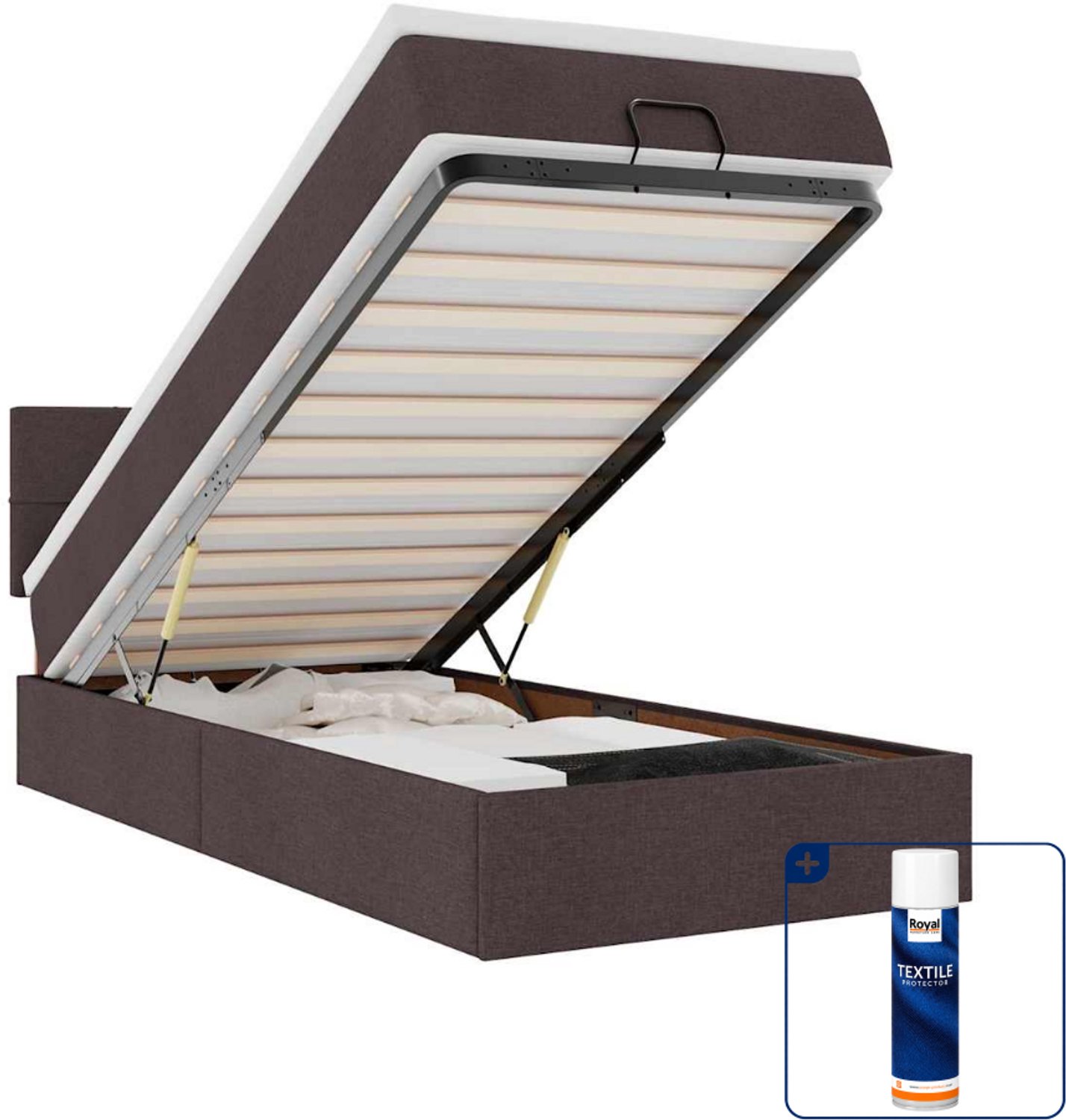 vidaXL bed met matras - 90 x 200 cm - stof - donkerbruin - Inclusief textielbeschermer 500 ml Zwart
