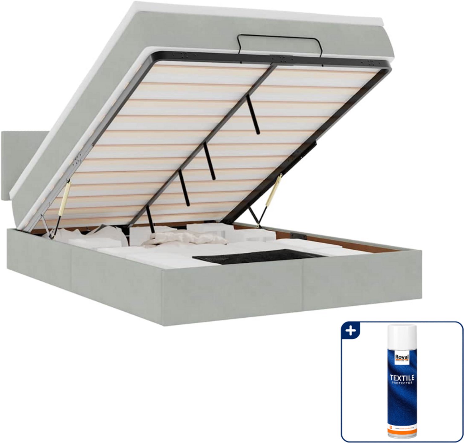vidaXL Small double ottoman bed met matras - 140x200 cm - lichtgrijs - Inclusief textielbeschermer 500 ml Groen