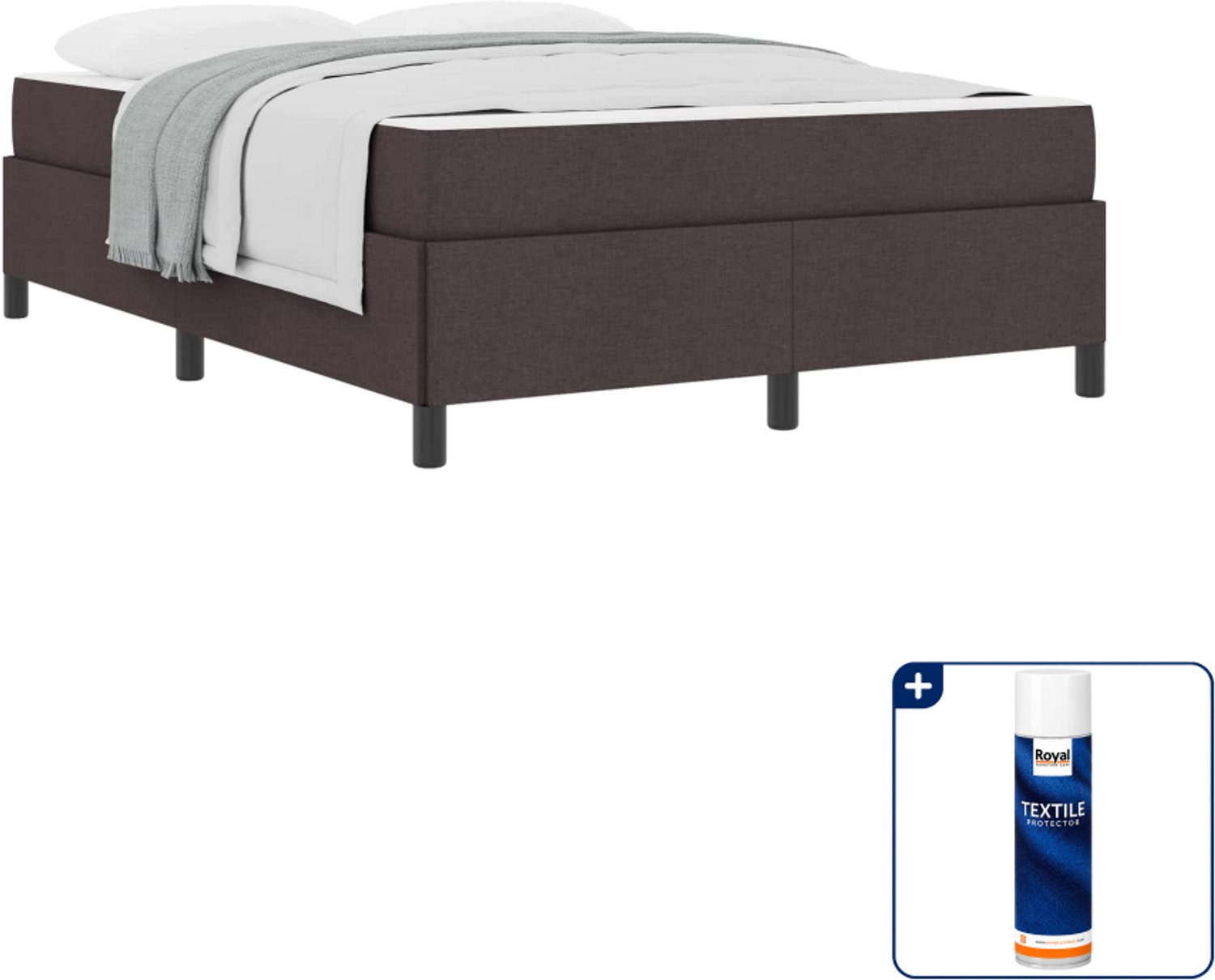 vidaXL boxspringbed - Small double - 140 x 200 cm - donkerbruin - Inclusief textielbeschermer 500 ml Wit