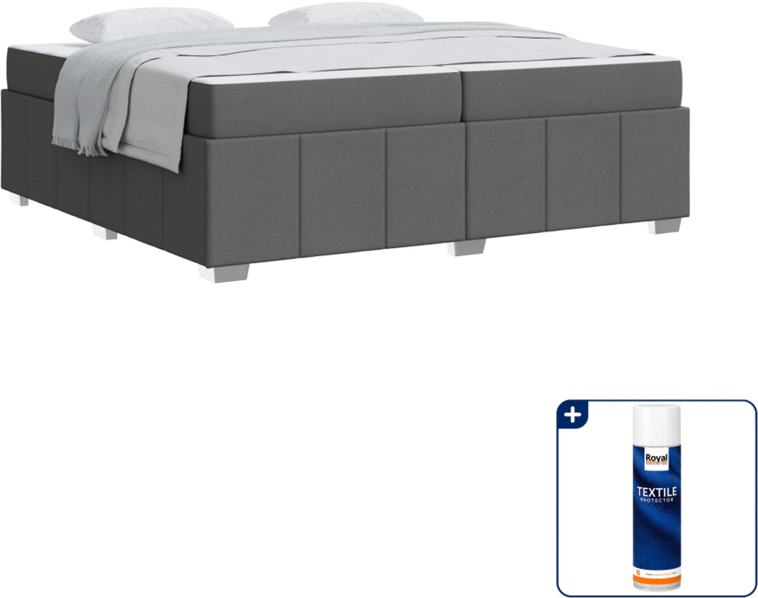 vidaXL boxspring met matras - 200 x 200 cm - stof - donkergrijs - Inclusief textielbeschermer 500 ml Lichtgrijs