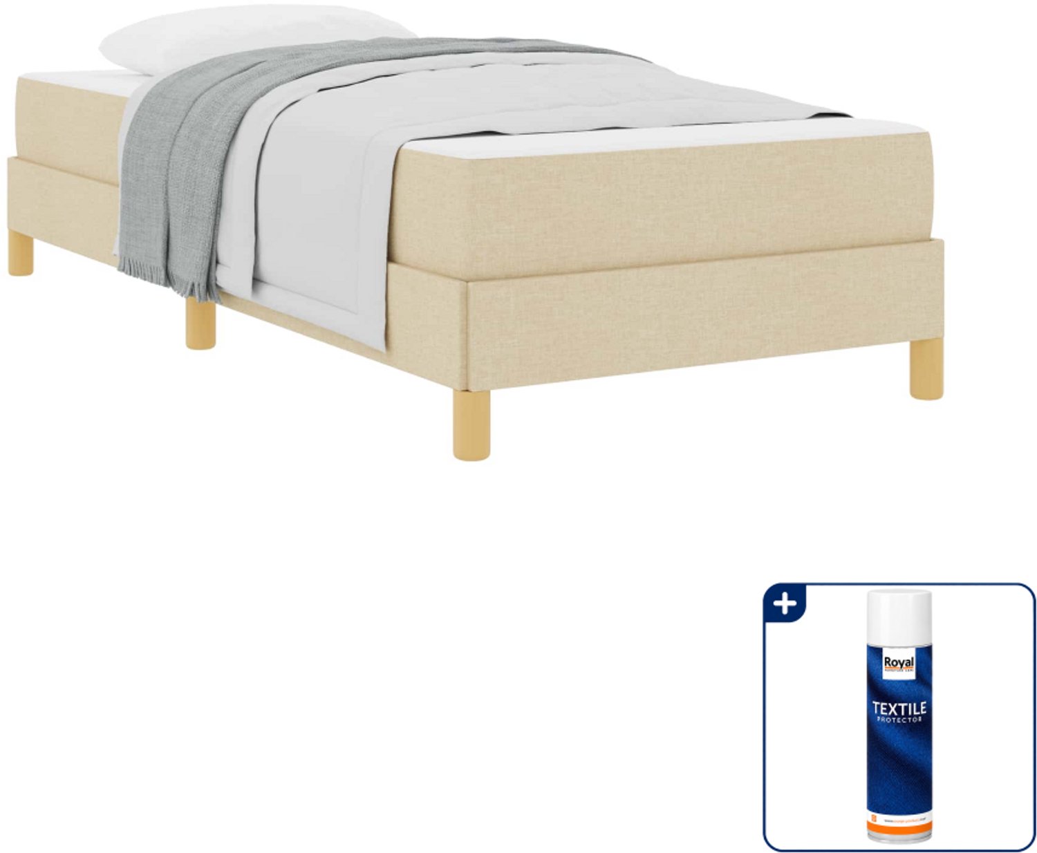 vidaXL boxspringbed met matras - 90 x 190 cm - stof - crème - Inclusief textielbeschermer 500 ml