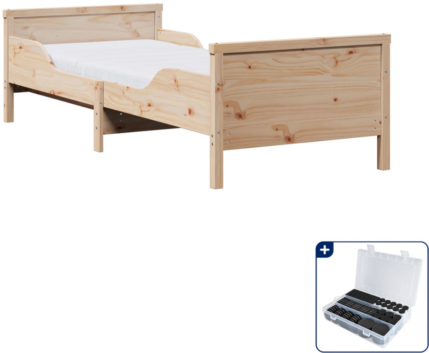 vidaXL bedframe met matras - 80 x 200 cm - massief grenenhout - bruin - Inclusief antikrasvilt 177-delig