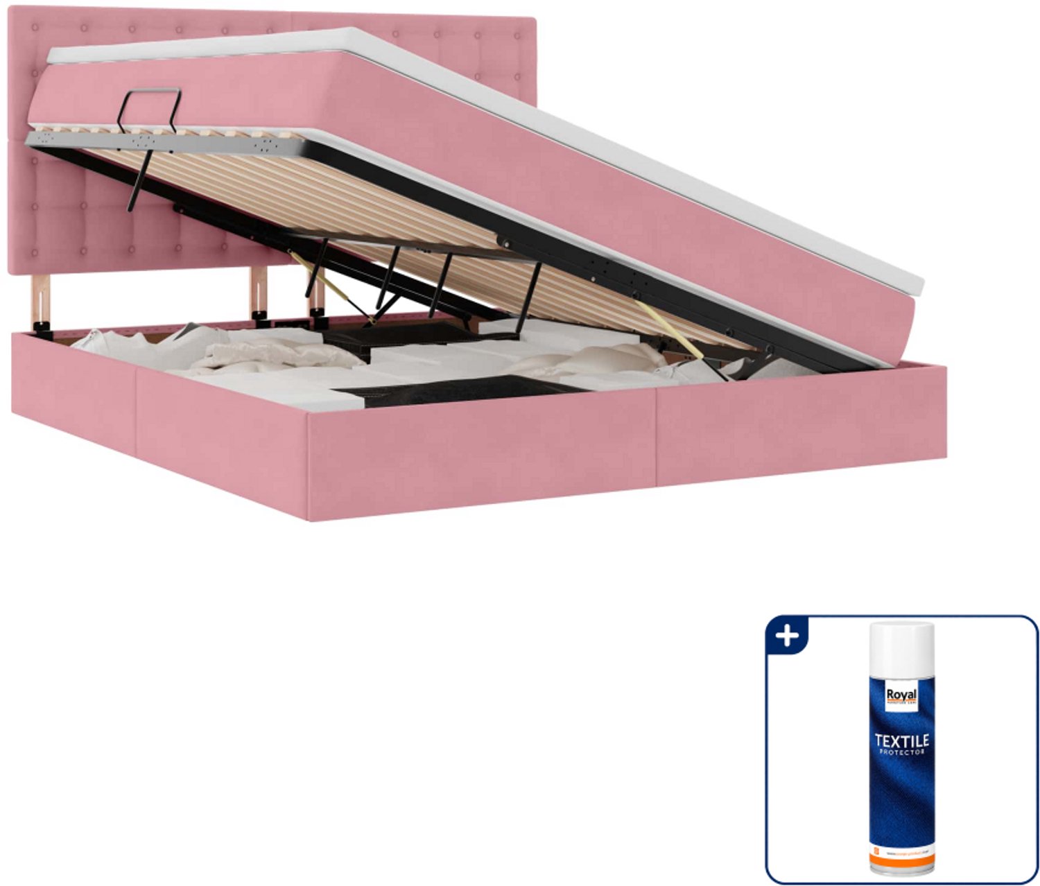 vidaXL led opslagbed - Kingsize - 180 x 200 cm - roze - fluweel - Inclusief textielbeschermer 500 ml