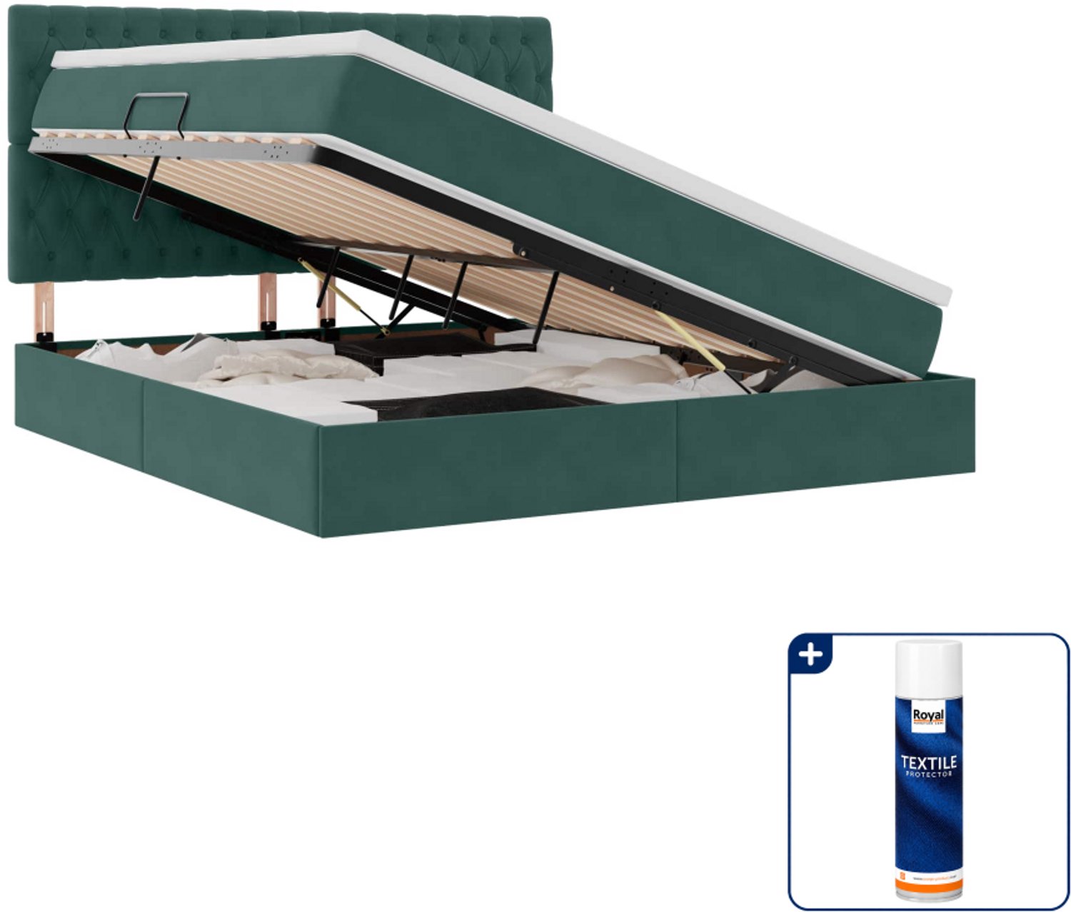 vidaXL queensize opbergbed met matras - 160 x 200 cm - donkergroen - Inclusief textielbeschermer 500 ml Zwart