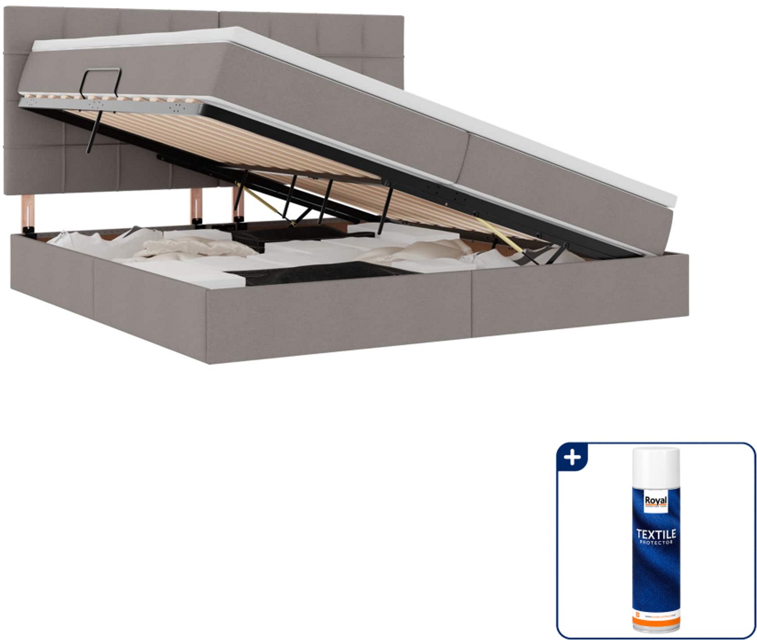 vidaXL led opslagbed met matras - 200 x 200 cm - taupe - Inclusief textielbeschermer 500 ml Geel