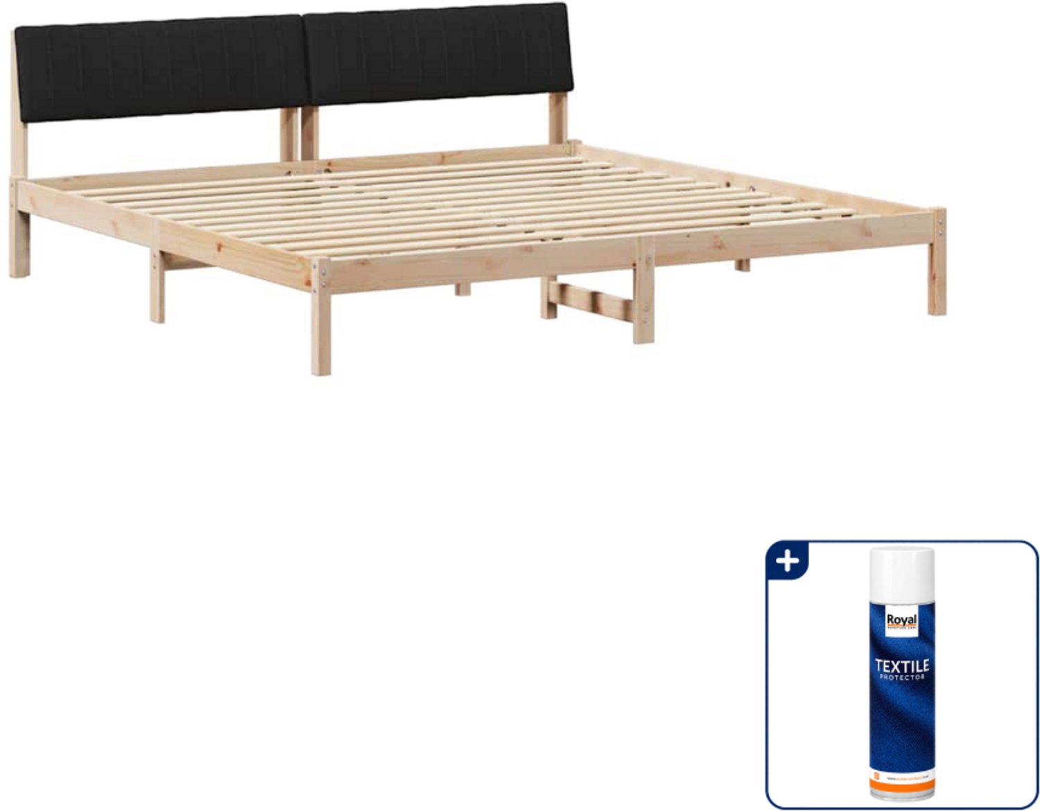 vidaXL bedframe - 200 x 200 cm - massief grenenhout - bruin en zwart - Inclusief textielbeschermer 500 ml
