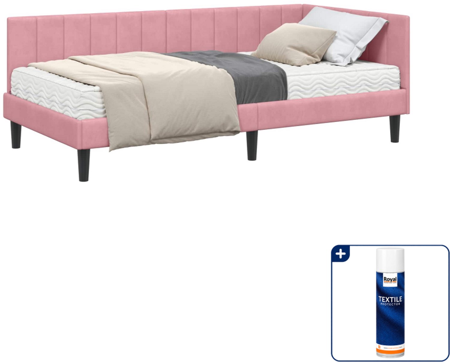 vidaXL hoekbedframe met matras 2-delig - 100 x 200 cm - fluweel - roze - Inclusief textielbeschermer 500 ml