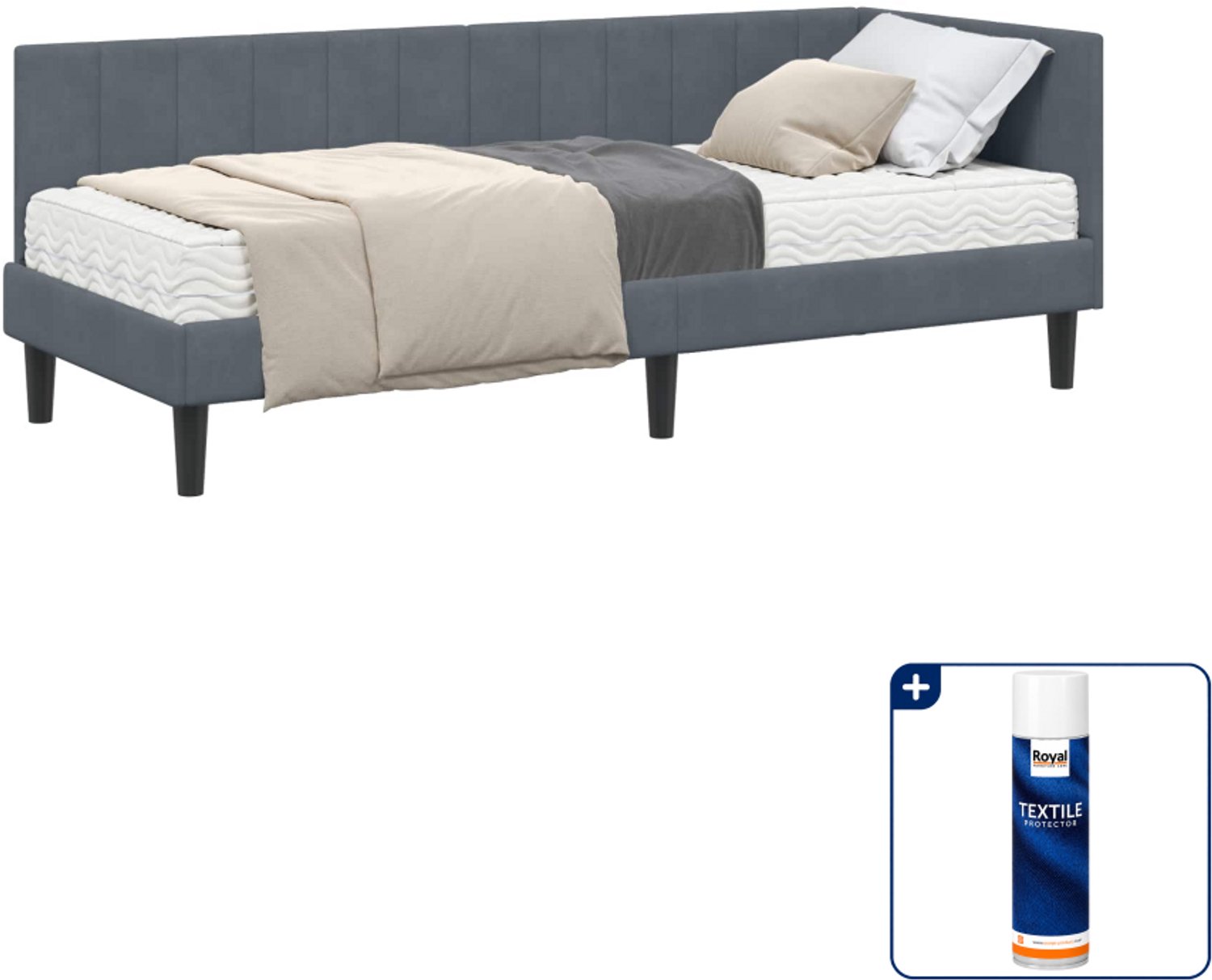 vidaXL hoekbed met matras 2-delig - 80 x 200 cm - fluweel - donkergrijs - Inclusief textielbeschermer 500 ml