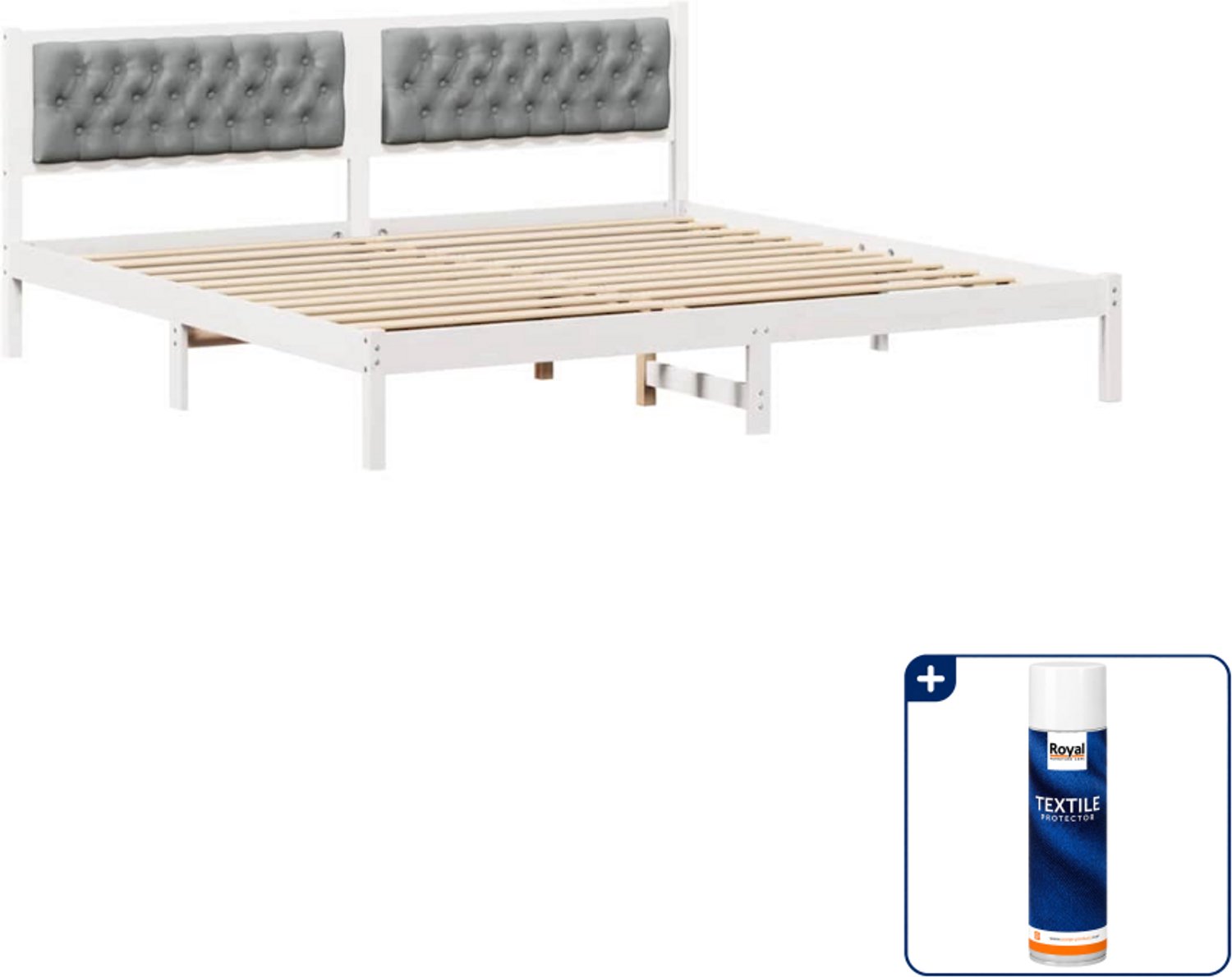 vidaXL Bedframe 200 x 200 cm - massief grenenhout - lichtgrijs - Inclusief textielbeschermer 500 ml