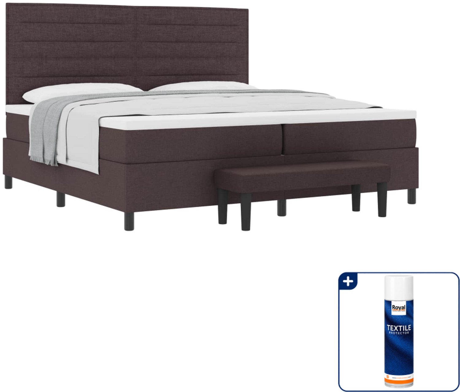 vidaXL boxspringbed met matras - super kingsize - 200 x 200 cm - stof - Inclusief textielbeschermer 500 ml Bruin