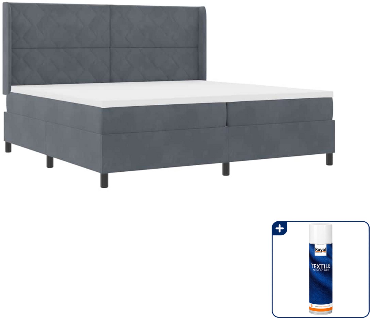 vidaXL boxspringbed met led - 200 x 200 cm - fluweel - donkergrijs - Inclusief textielbeschermer 500 ml