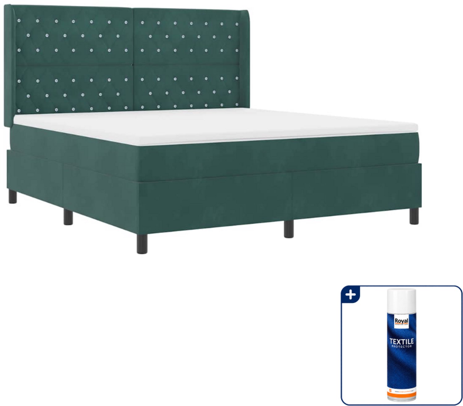 vidaXL Boxspringbed Kingsize - 180 x 200 cm - donkergroen - Inclusief textielbeschermer 500 ml