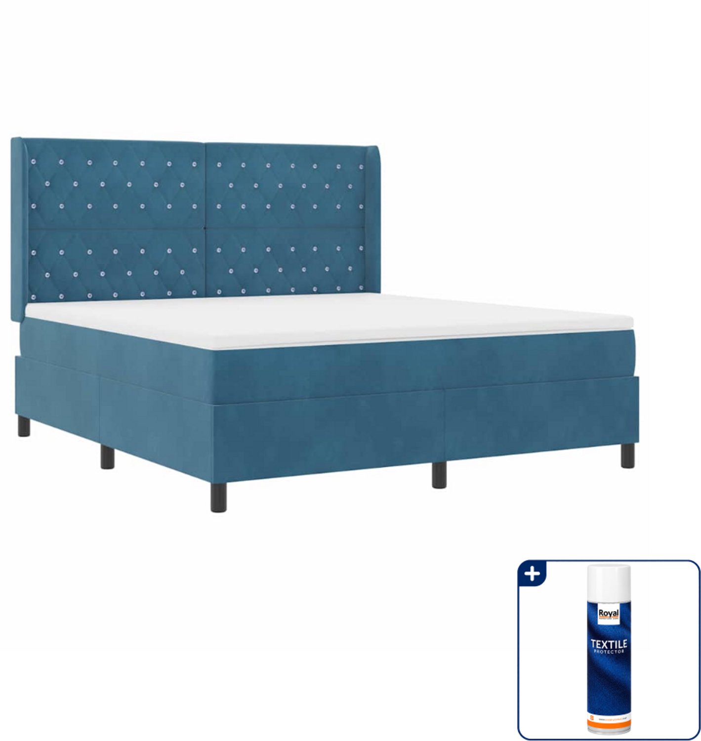 vidaXL Boxspringbed met matras en LED - Kingsize - 180 x 200 cm - blauw - Inclusief textielbeschermer 500 ml
