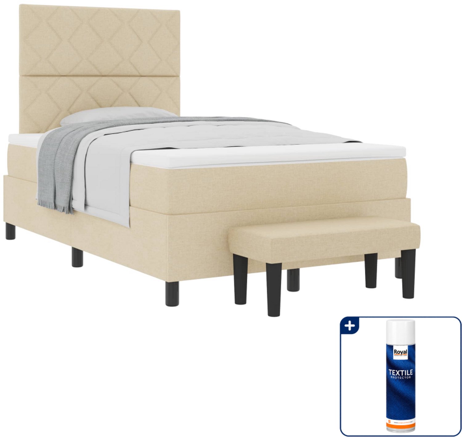 vidaXL boxspringbed - 120 x 190 cm - crème - Inclusief textielbeschermer 500 ml Taupe