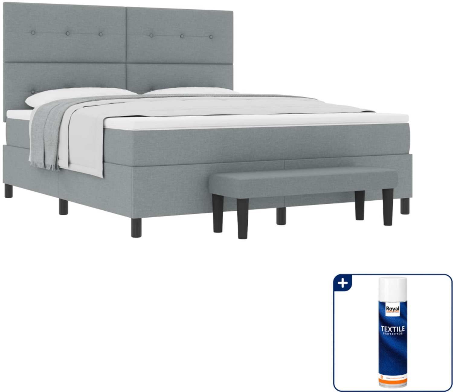 vidaXL boxspringbed Kingsize - 180 x 200 cm - stof - lichtgrijs - Inclusief textielbeschermer 500 ml Bruin