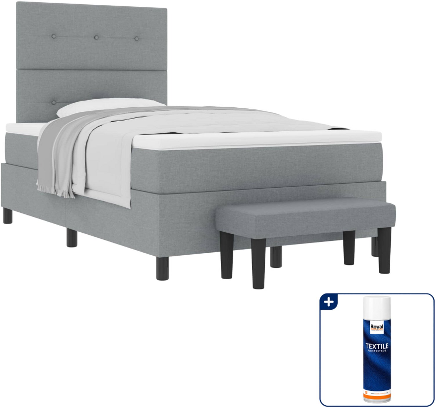 vidaXL boxspringbed - 120 x 190 cm - stof - lichtgrijs - Inclusief textielbeschermer 500 ml Crème