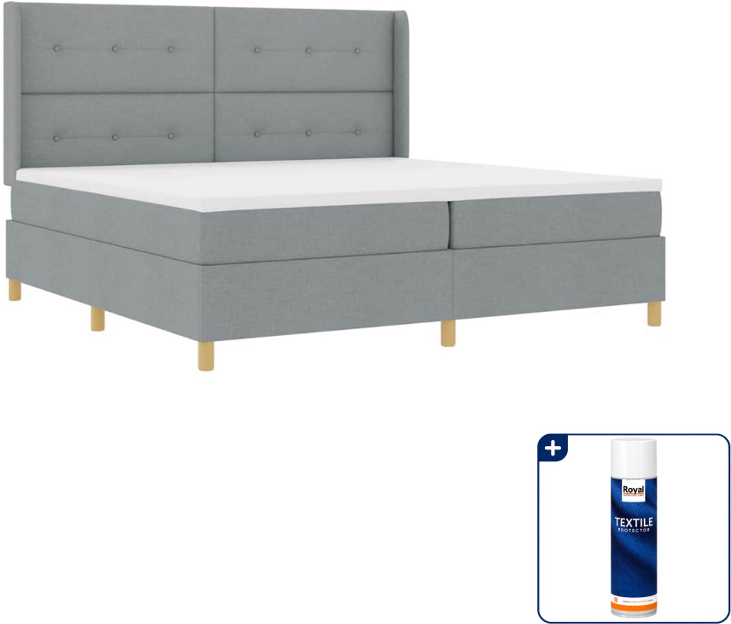 vidaXL Boxspringbed - 200 x 200 cm - stof - lichtgrijs - Inclusief textielbeschermer 500 ml