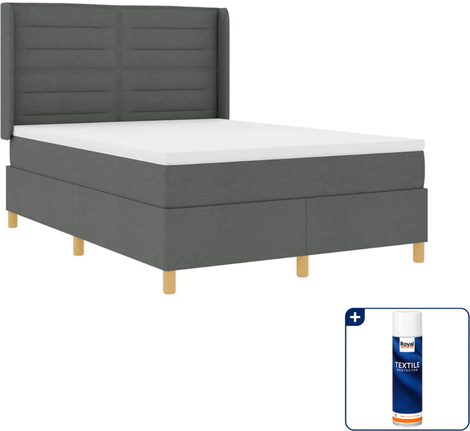 vidaXL boxspringbed Queensize - 160 x 200 cm - stof - grijs - Inclusief textielbeschermer 500 ml