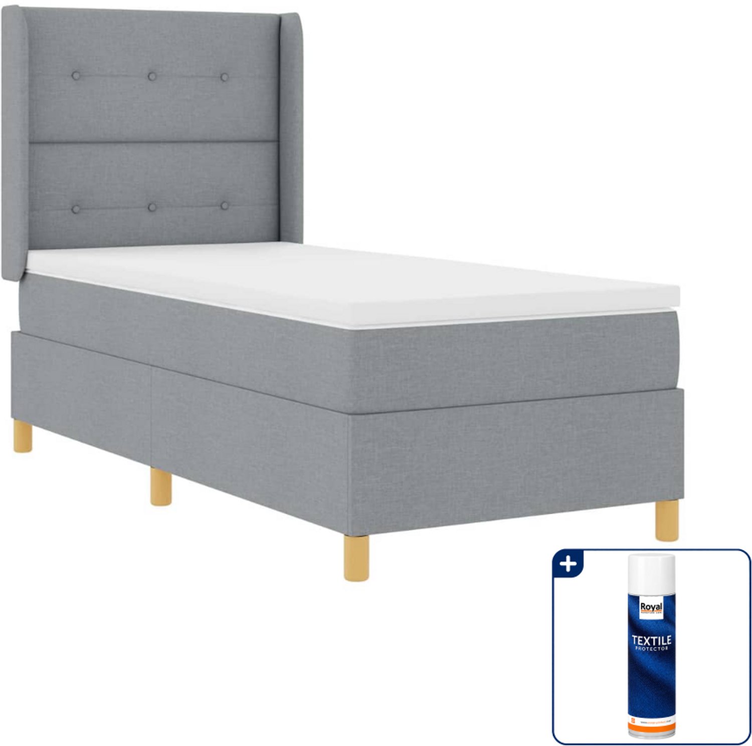 vidaXL boxspringbed - 100 x 200 cm - stof - lichtgrijs - Inclusief textielbeschermer 500 ml