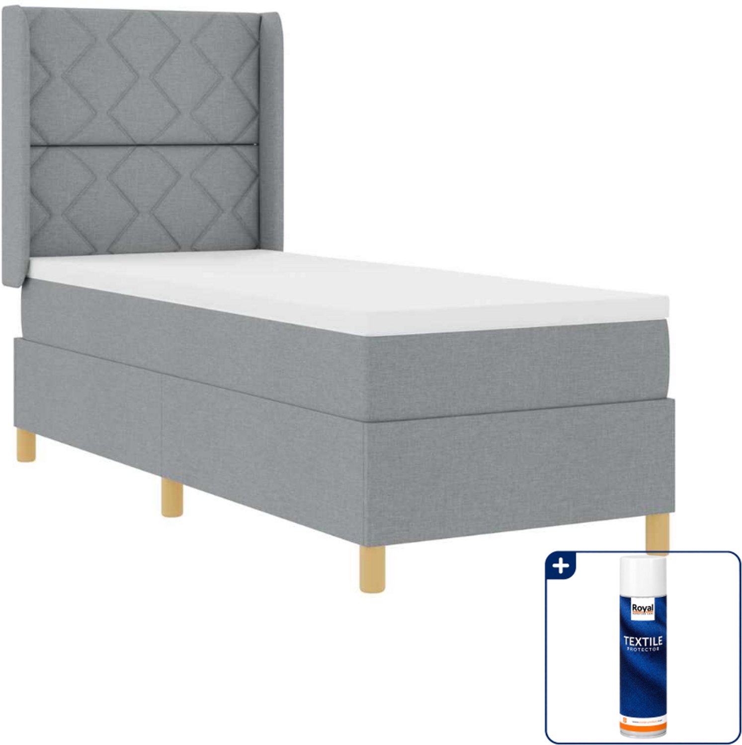 vidaXL boxspringbed - 80 x 200 cm - stof - lichtgrijs - Inclusief textielbeschermer 500 ml