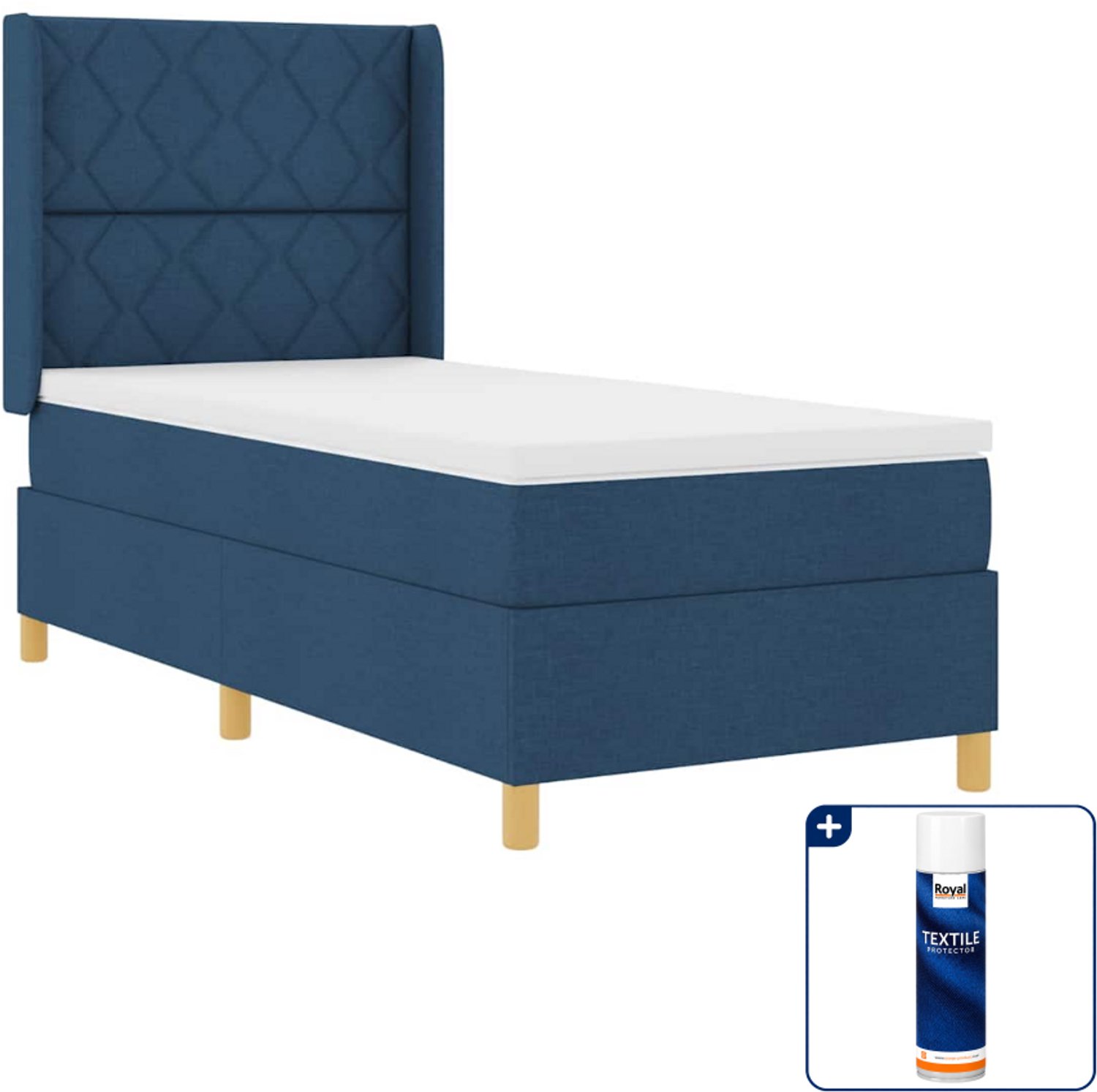vidaXL boxspringbed - 90 x 190 cm - stof - blauw - Inclusief textielbeschermer 500 ml