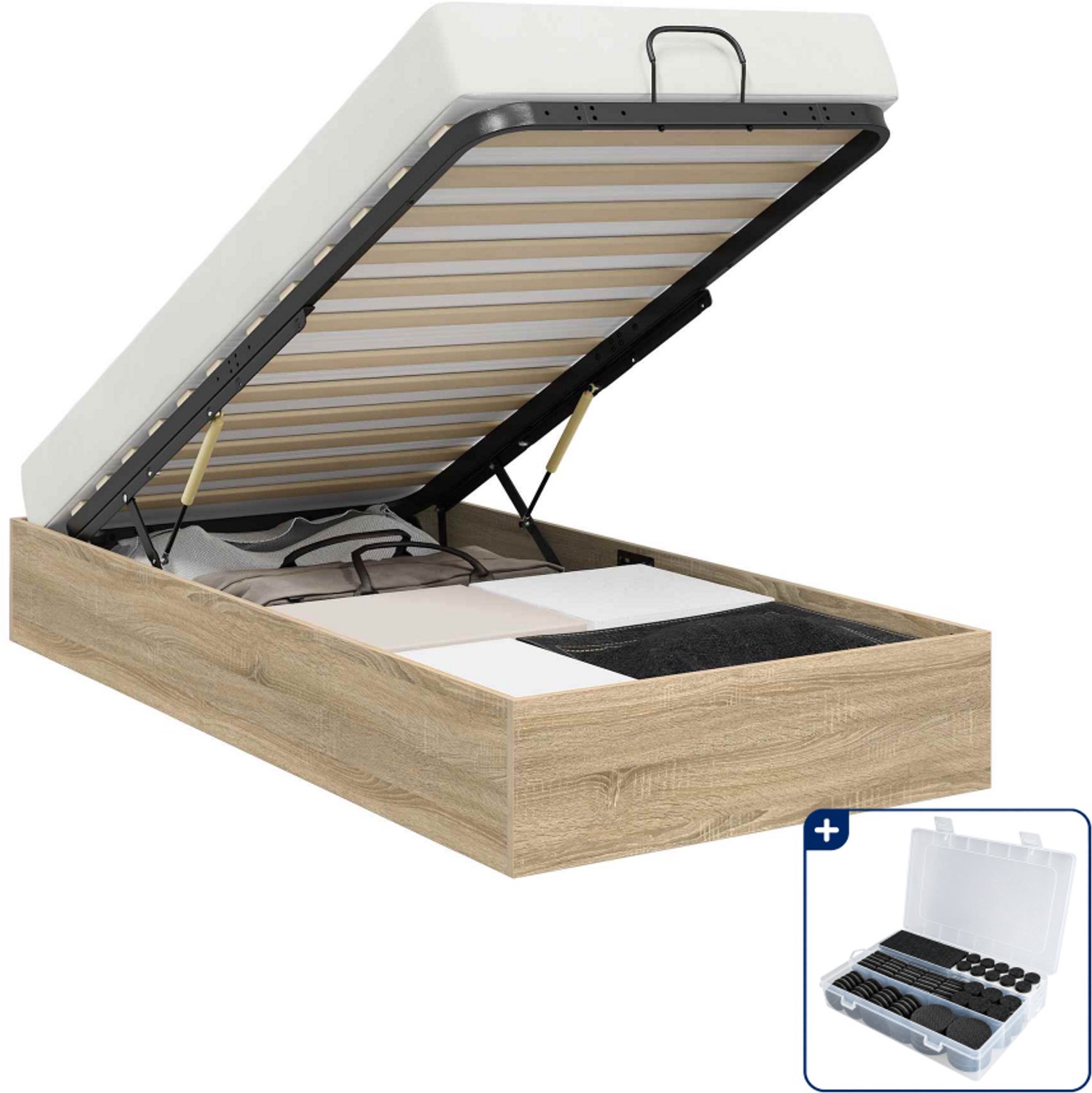 vidaXL ottoman bedframe - 80 x 200 cm - bewerkt hout - sonoma eiken - Inclusief antikrasvilt 177-delig Grijs