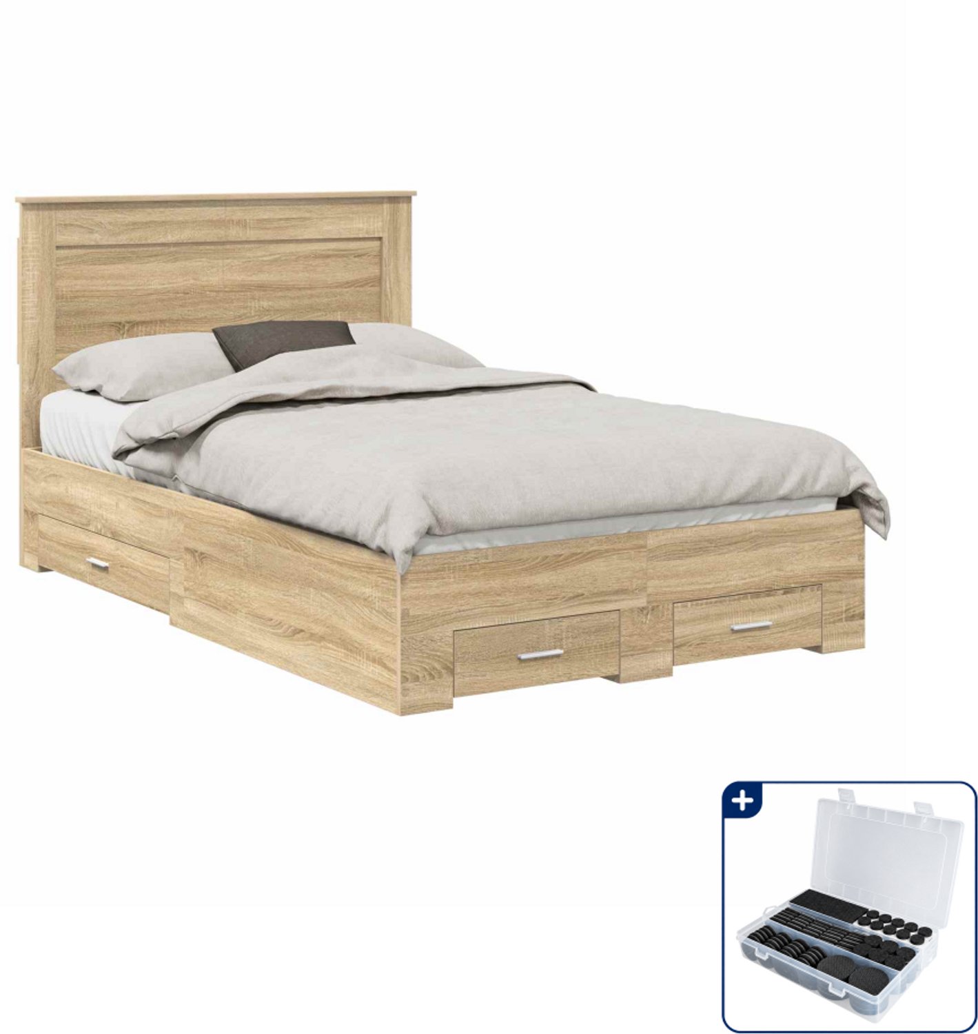 vidaXL bedframe met lade - 120 x 200 cm - bewerkt hout - sonoma eiken - Inclusief antikrasvilt 177-delig Grijs