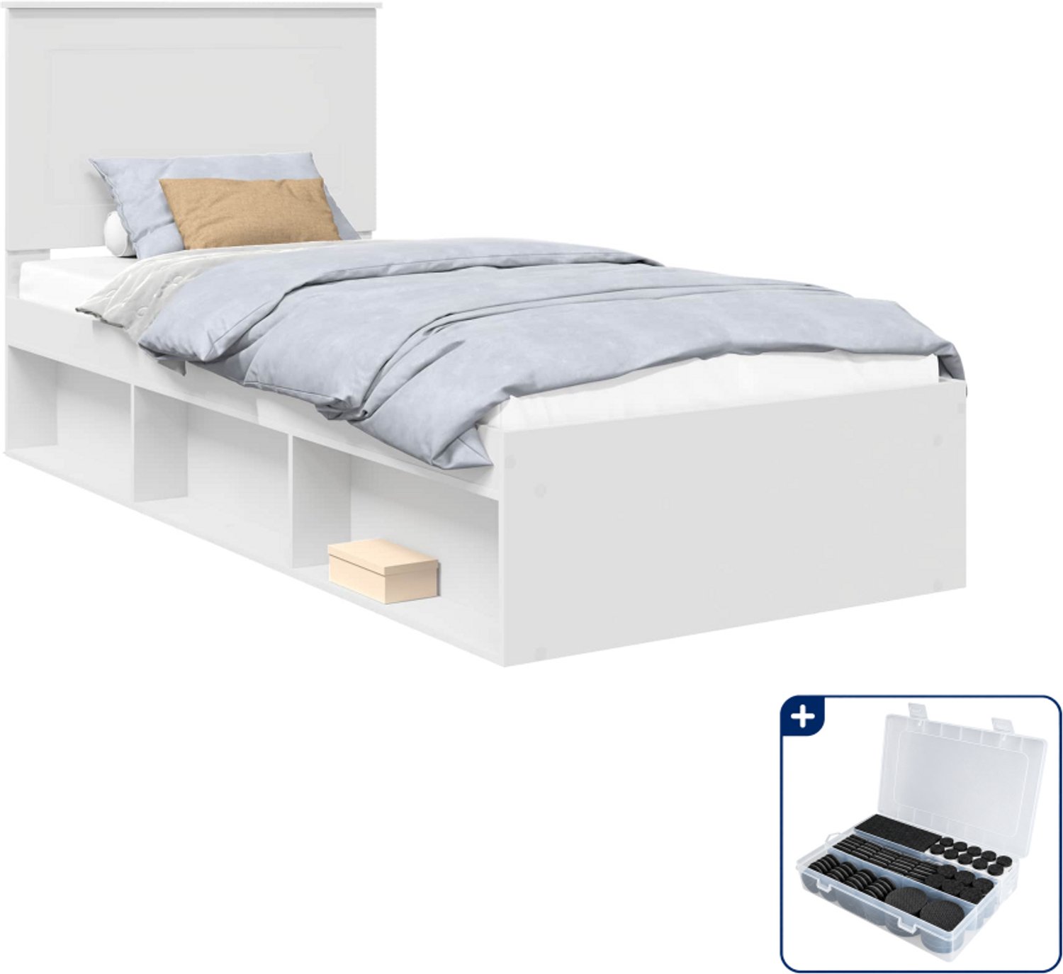 vidaXL bedframe met hoofdeinde - 90 x 190 cm - wit - Inclusief antikrasvilt 177-delig Grijs