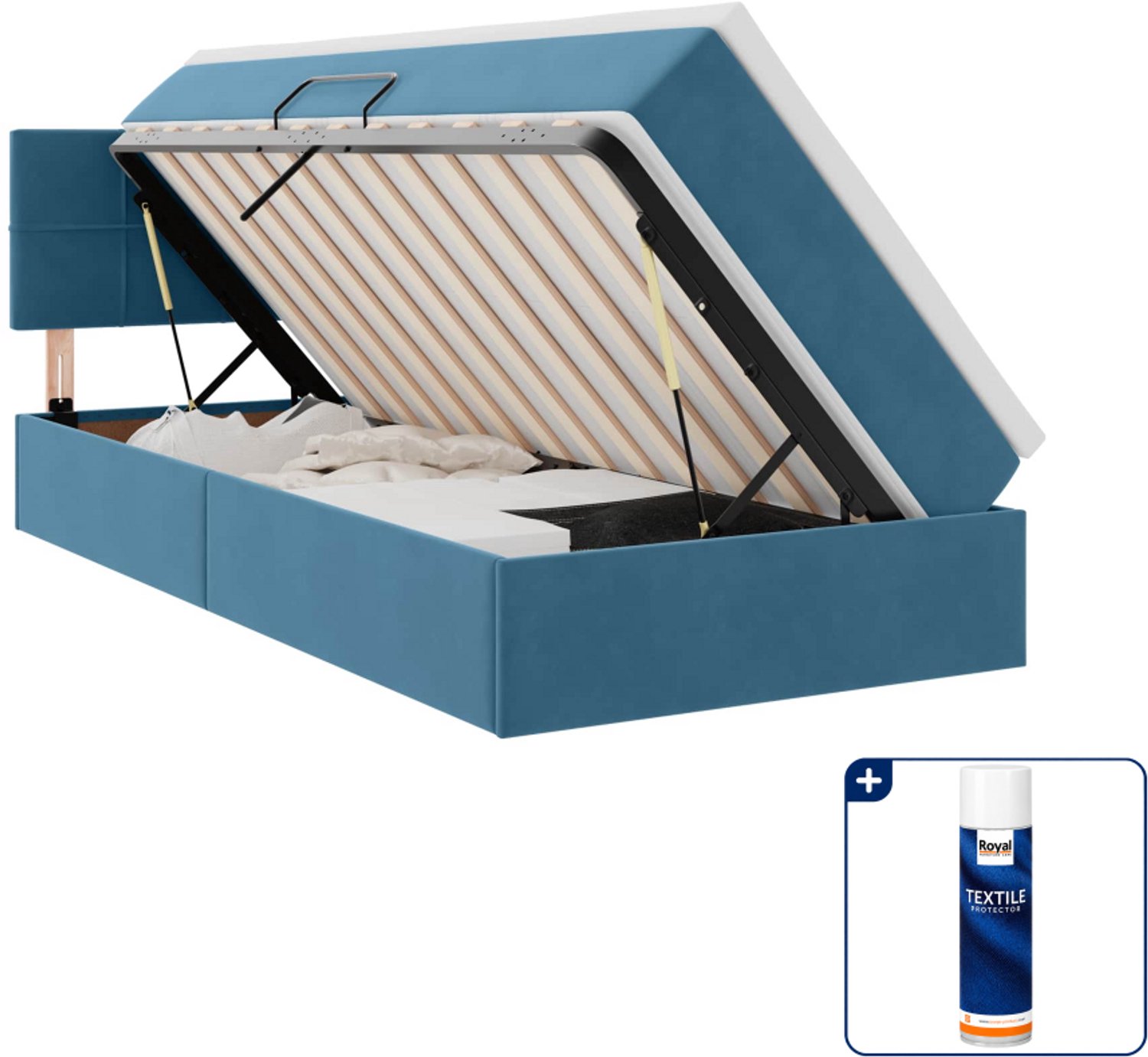 vidaXL led opslagbed met matras - 90 x 190 cm - fluweel - donkerblauw - Inclusief textielbeschermer 500 ml Crème