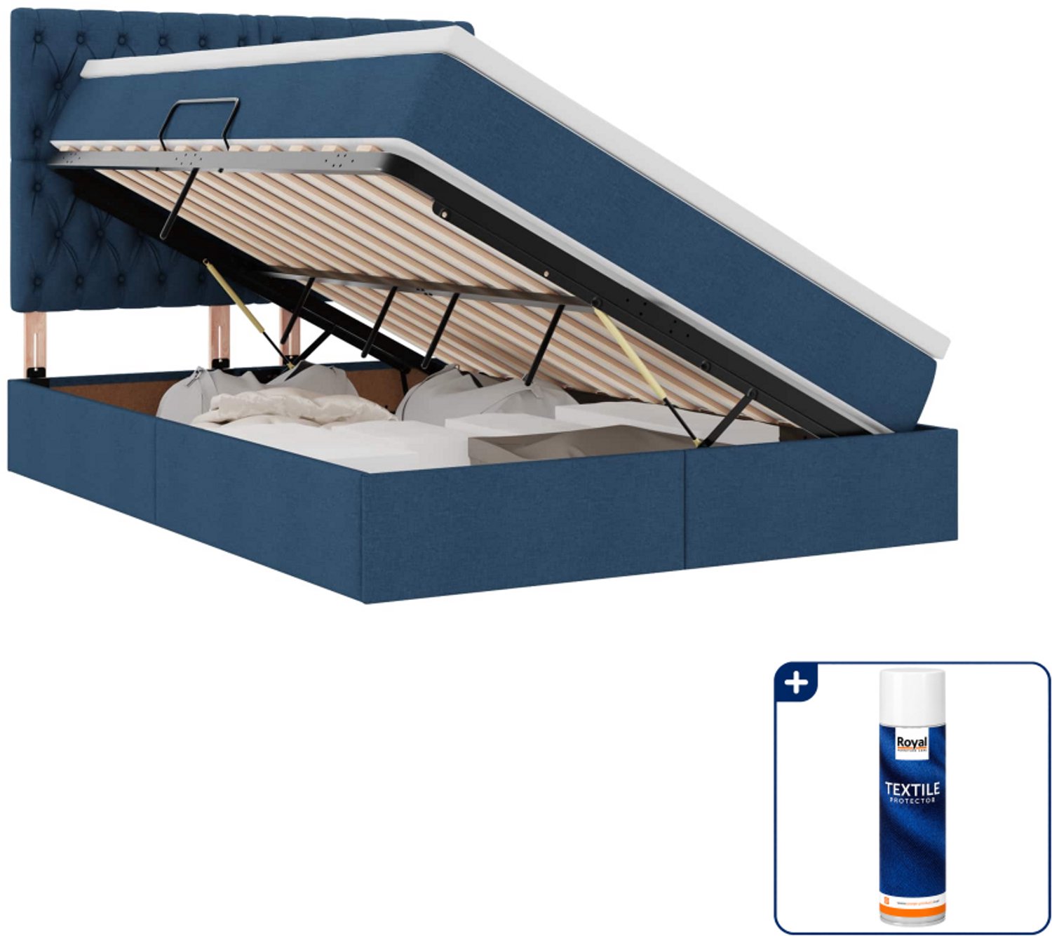 vidaXL opbergbed met matras - 140 x 190 cm - blauw - Inclusief textielbeschermer 500 ml Groen