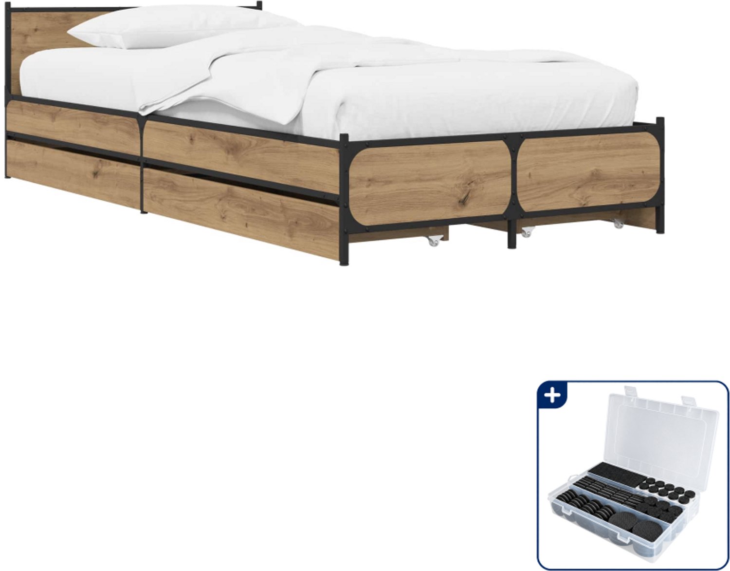 vidaXL bedframe met hoofdeinde met lade - 80 x 200 cm - artisanaal eiken - Inclusief antikrasvilt 177-delig Bruin