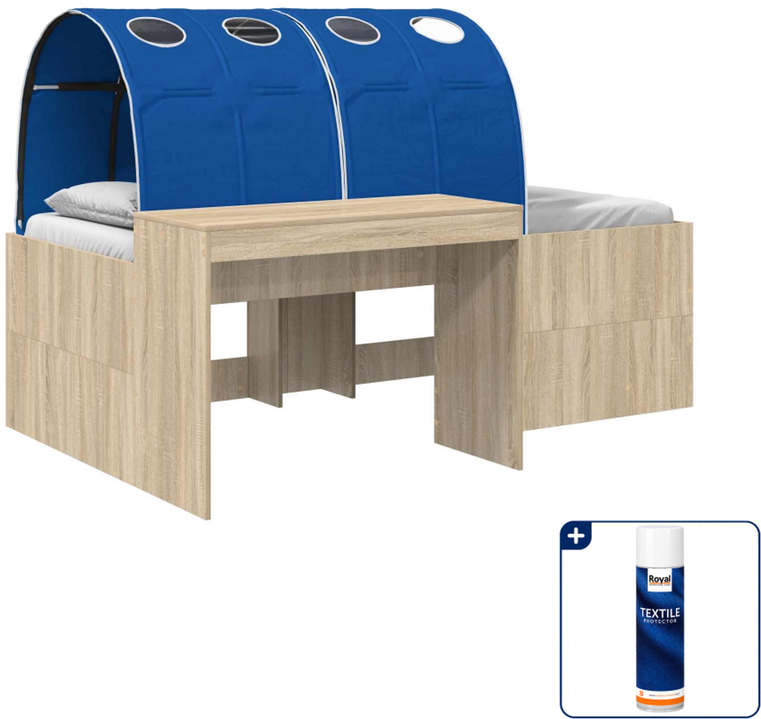 vidaXL hoogslaper - 80 x 200 cm - bewerkt hout - sonoma eiken en blauw - Inclusief textielbeschermer 500 ml Bruin