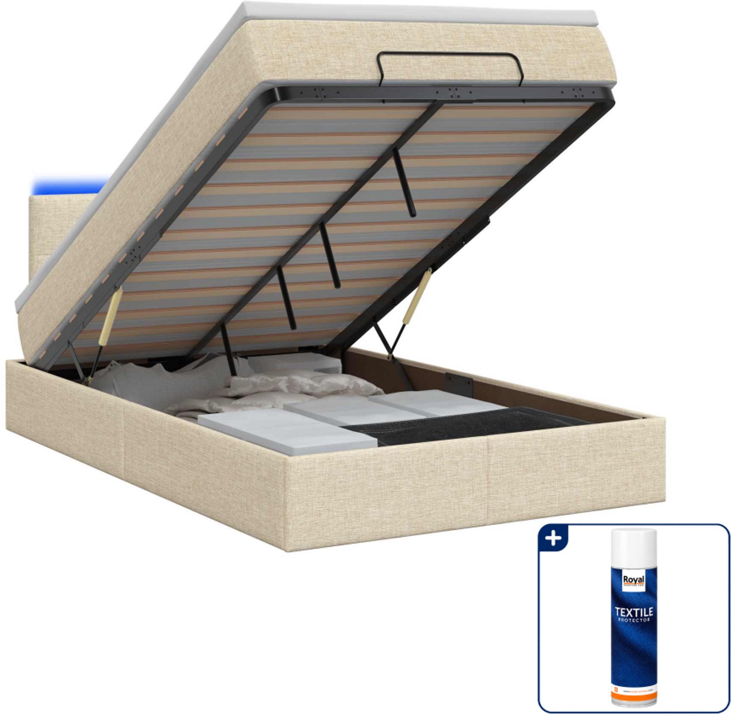 vidaXL ottoman bed - 120 x 200 cm - stof - crèmekleurig - Inclusief textielbeschermer 500 ml