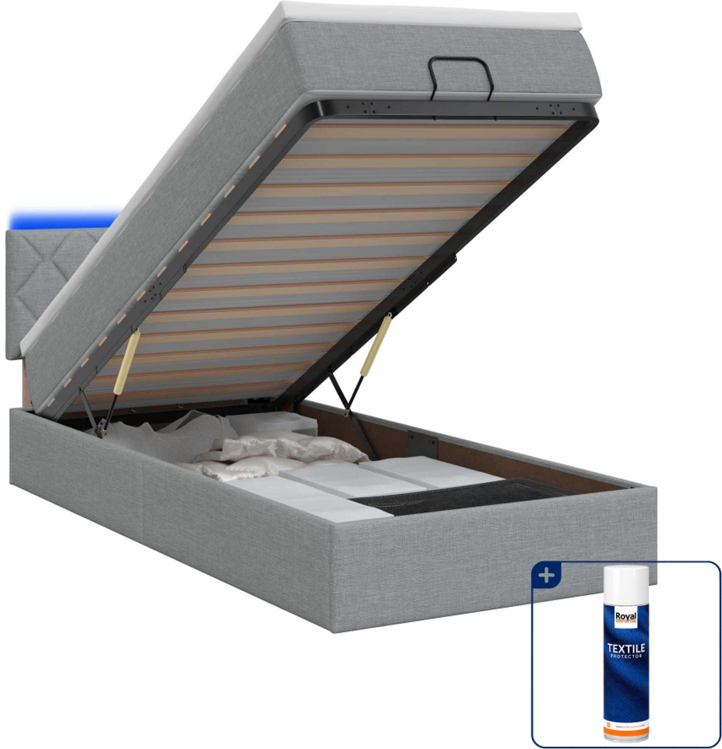 vidaXL ottoman bed - 90 x 190 cm - stof - lichtgrijs - Inclusief textielbeschermer 500 ml
