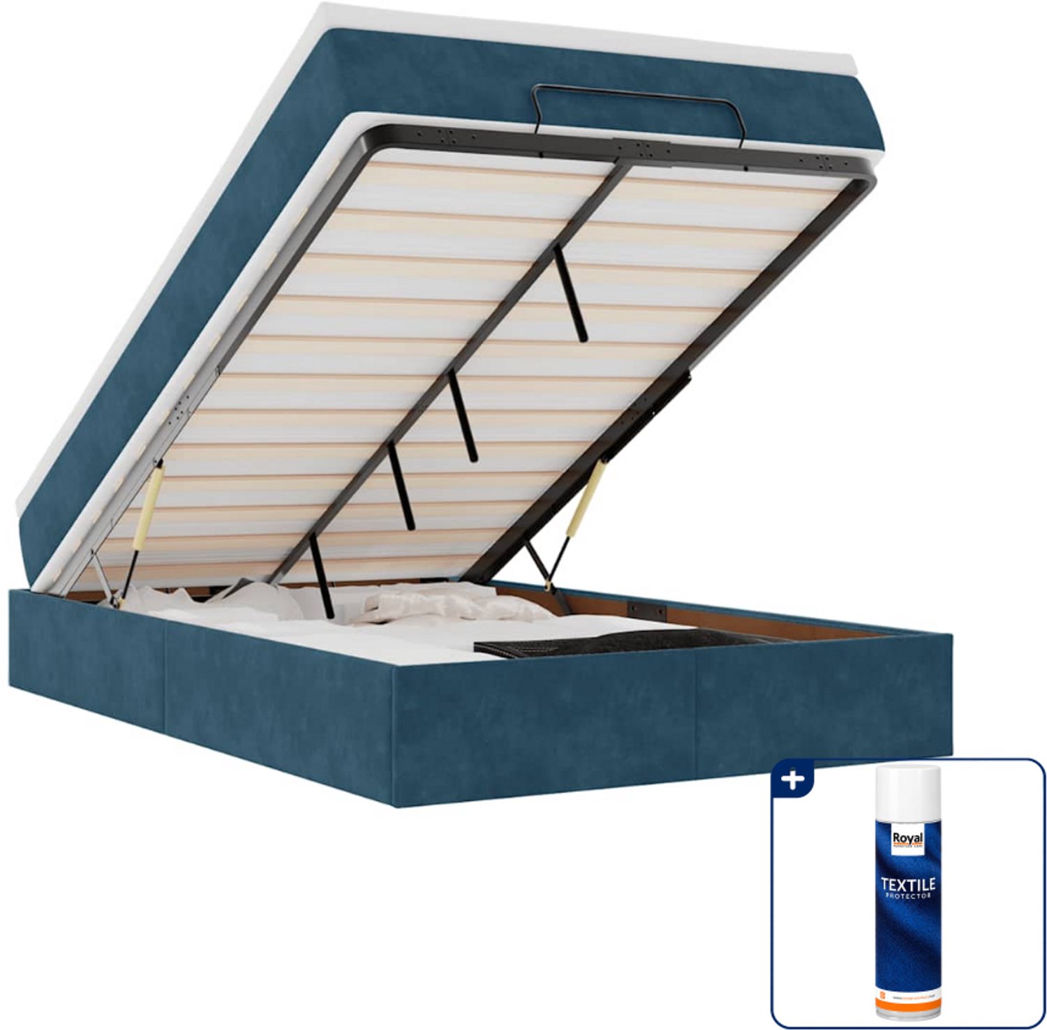 vidaXL ottoman bed met matras - 120 x 200 cm - fluweel - donkerblauw - Inclusief textielbeschermer 500 ml Zwart