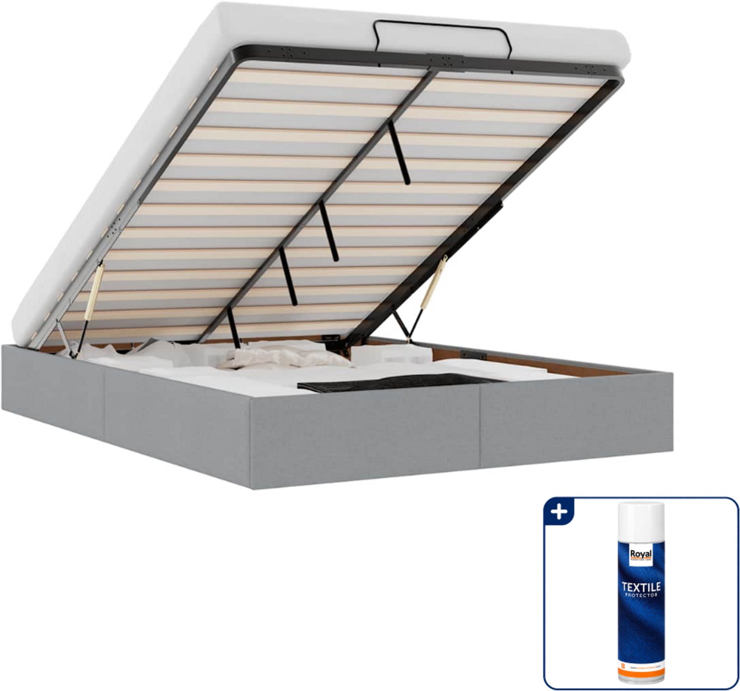 vidaXL Bedframe Small double - 140 x 200 cm - lichtgrijs - Inclusief textielbeschermer 500 ml Wit